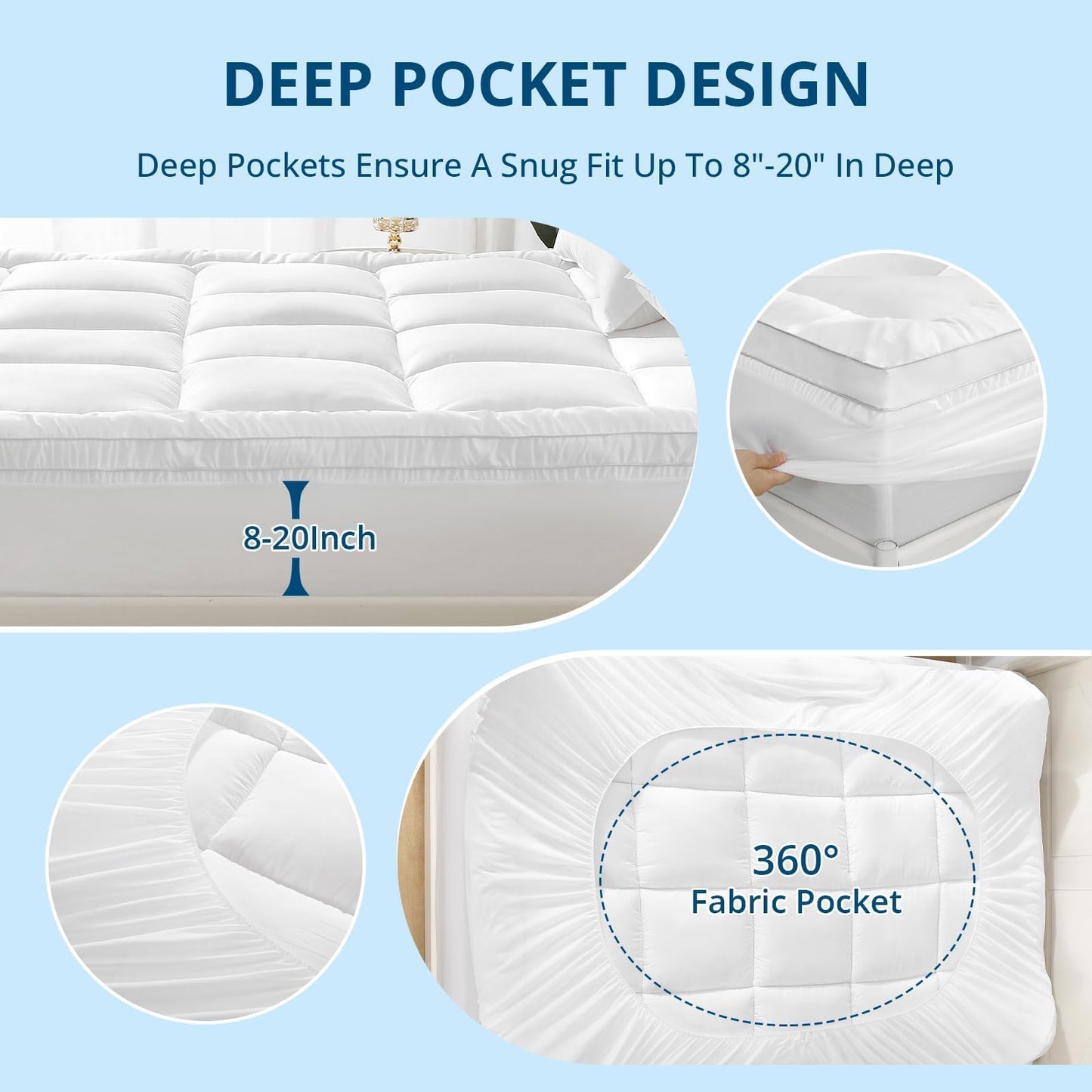 YUGYVOB Queen Mattress Topper Extra Thick, Cooling, and Breathable Mattress Pad 8-21" Deep Pocket Soft Down Alternative Fill