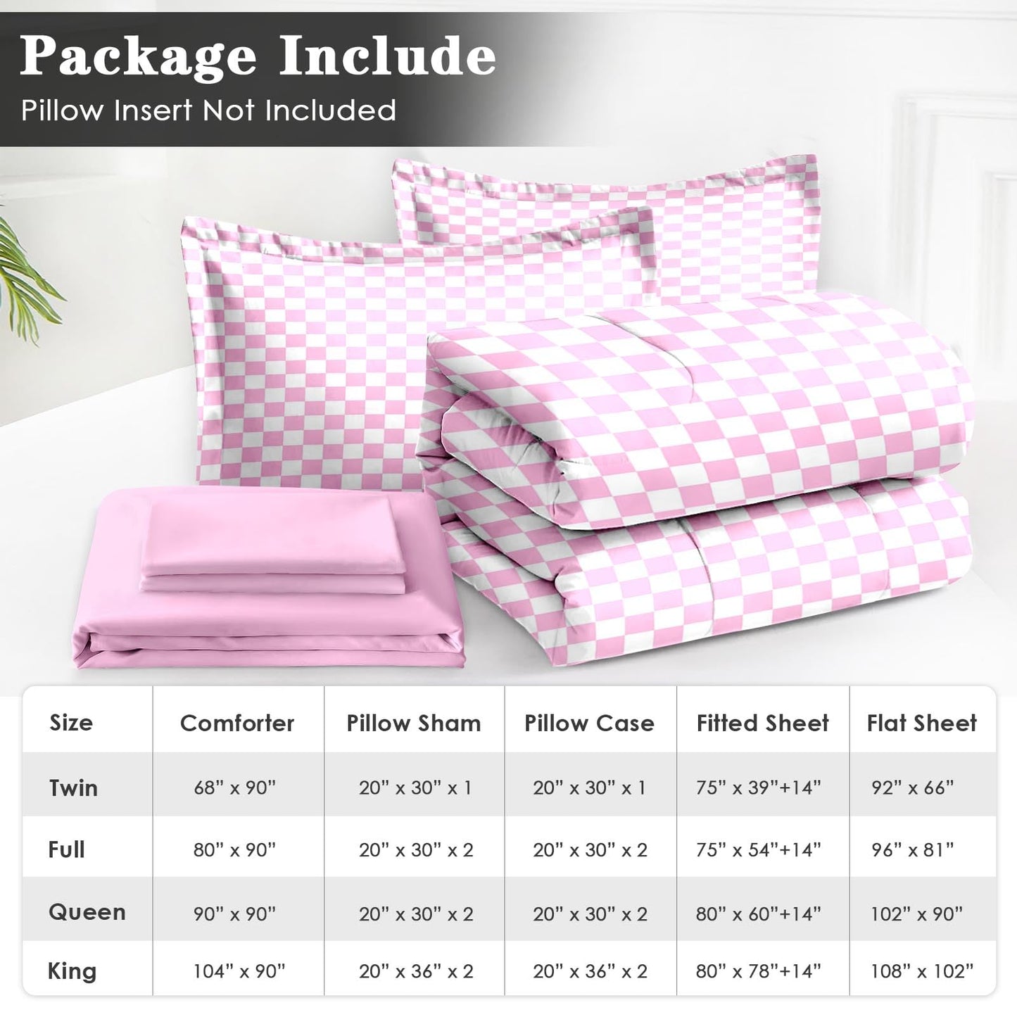 Plaid Checkerboard Grid Geometric Bean Pink Quilt Comforter Set 5 Pcs Twin Size, Checkered Modern Abstract Soft Bedding Set with Flat and Fitted Sheet Pillowcases Sham for Adults Bedroom Bed Decor