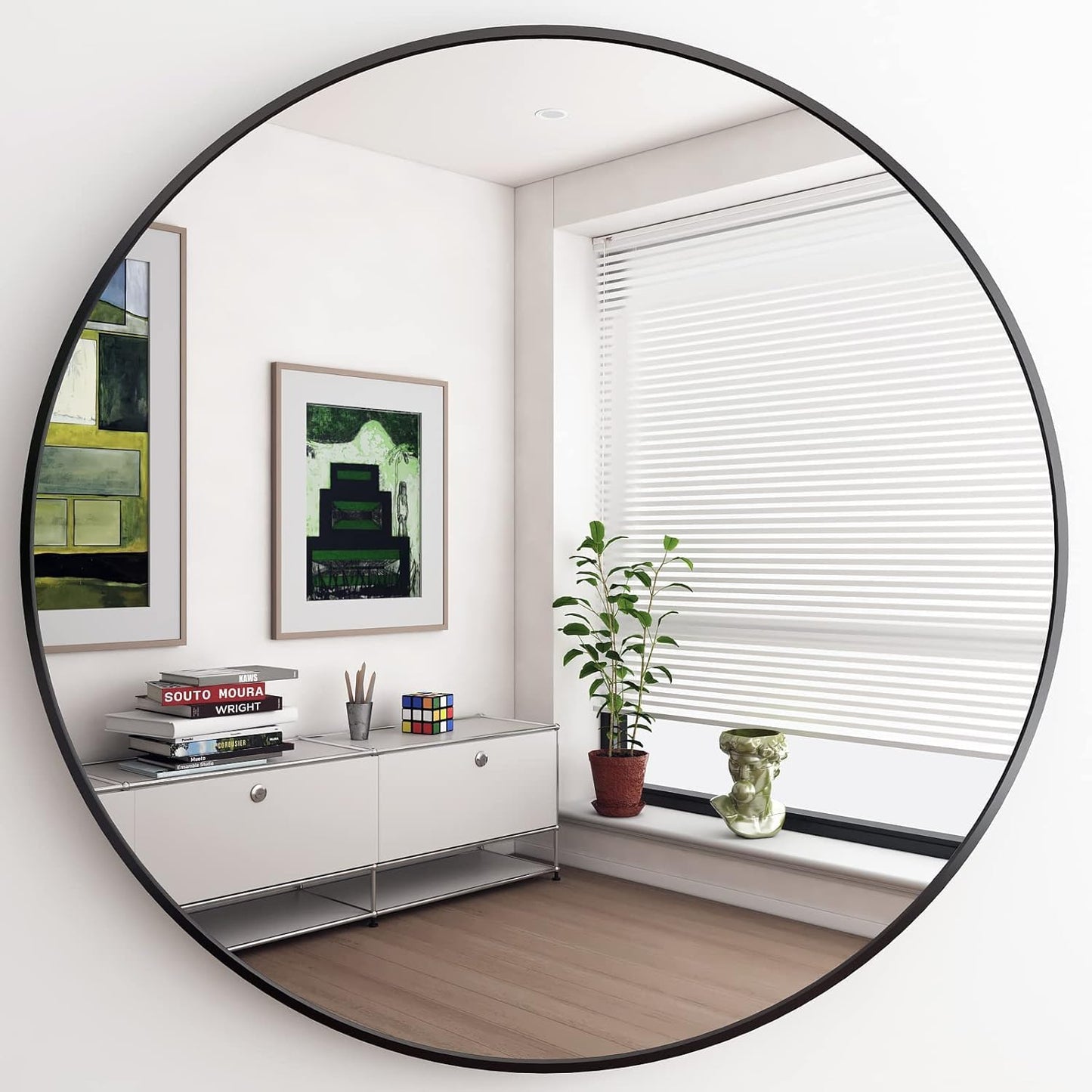 Koonmi 42" Black Circle Mirror Wall Mounted Round Mirror with Metal Frame for Bathroom/Living Room/Vanity/Bedroom