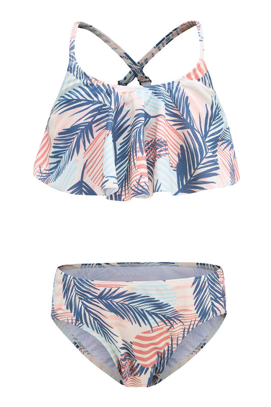 Girls Two Piece Bikini Swimsuits Floral Ruffle Swimwear Falbala Bathing Suit Set Size 6/6t