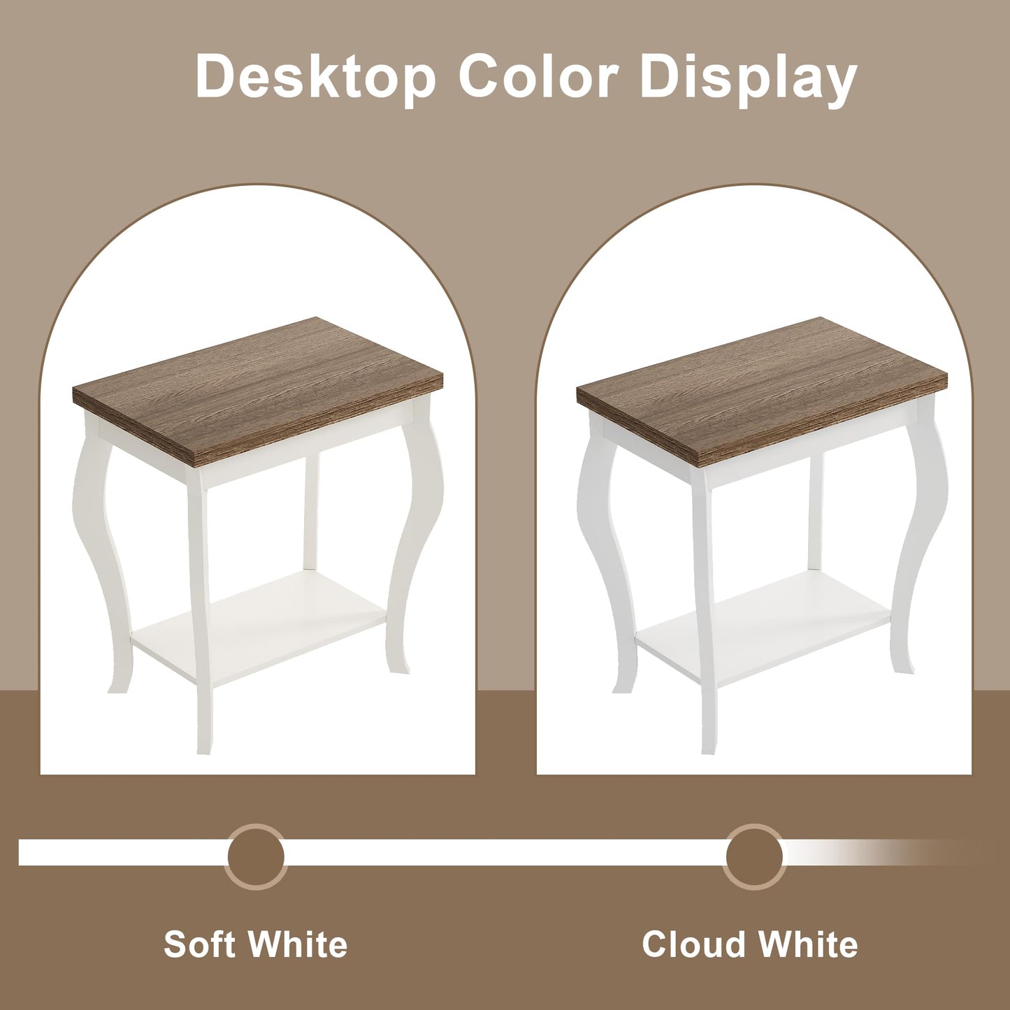 ChooChoo End Tables Living Room, Side Tables Living Room with Curved Legs and Storage Shelf, Small End Tables for Small Spaces, Soft White