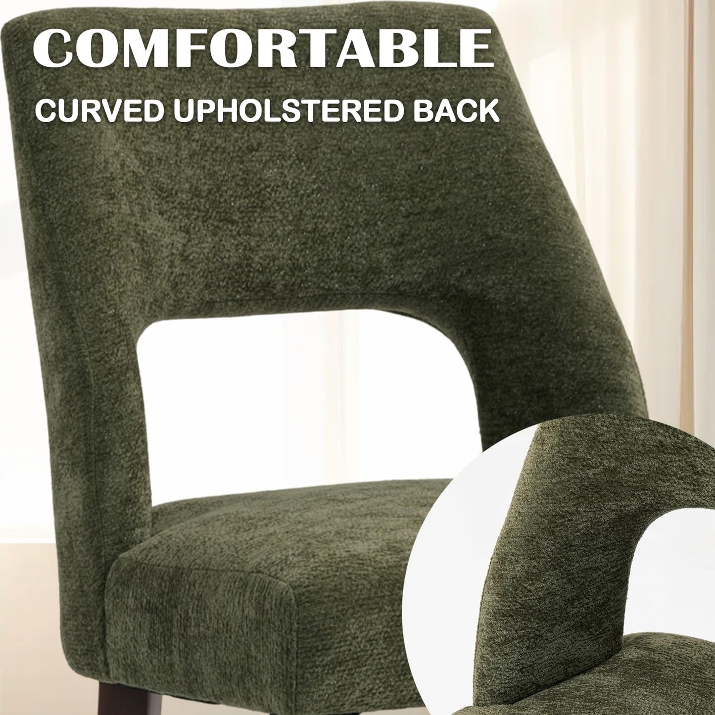 UVV Wooden Dining Chairs Set of 4, Modern Fabric Upholstered Kitchen and Dining Room Chairs, Farmhouse Dining Chair with Solid Wood Legs, Green