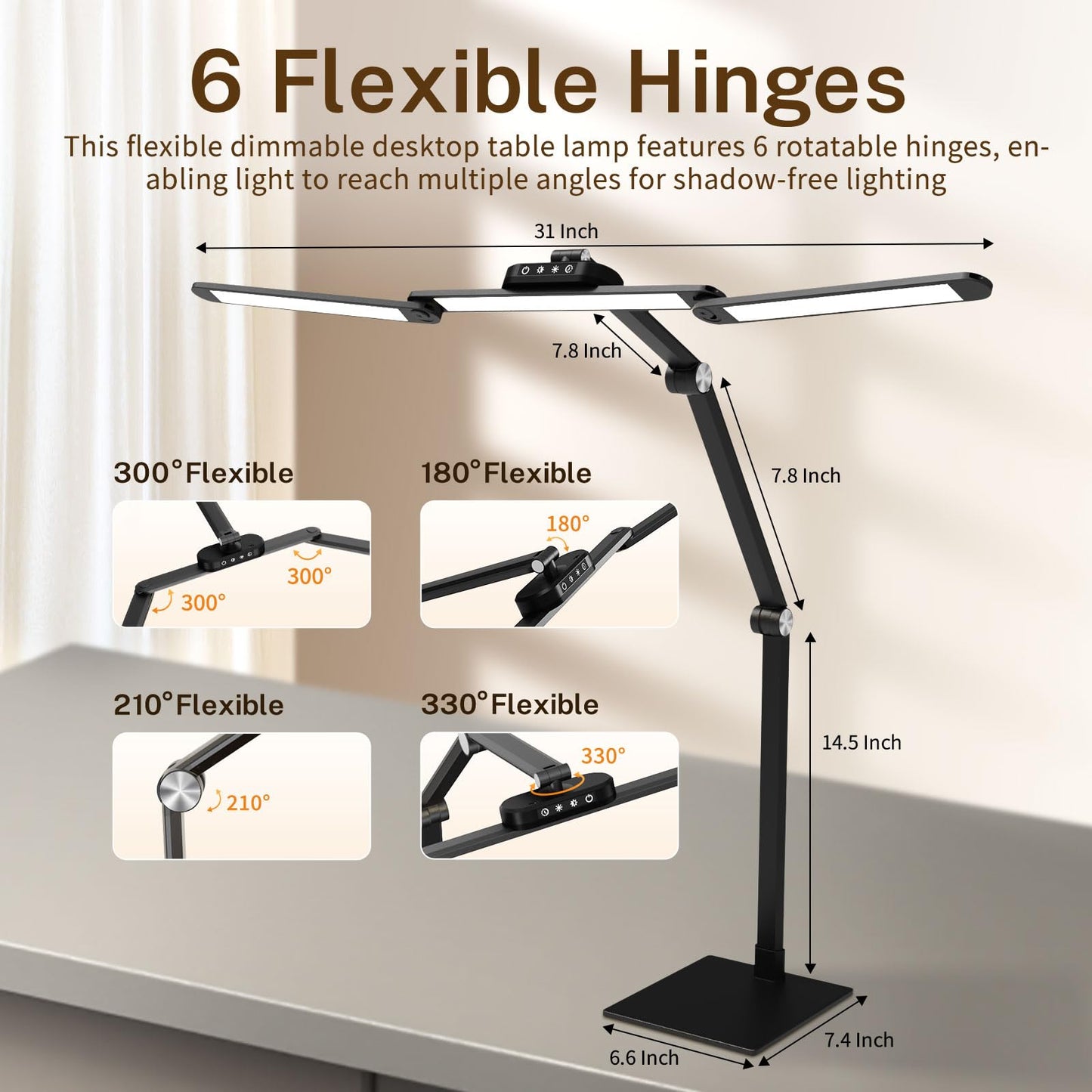Table Lamp, LED Desk Lamp with Clamp and Base, Architect Desk Lamp for Home Office with Remote Control, 24W Ultra Bright Desk Light with Gesture Sensor Switch, Memory Function, Eye Caring Table Light