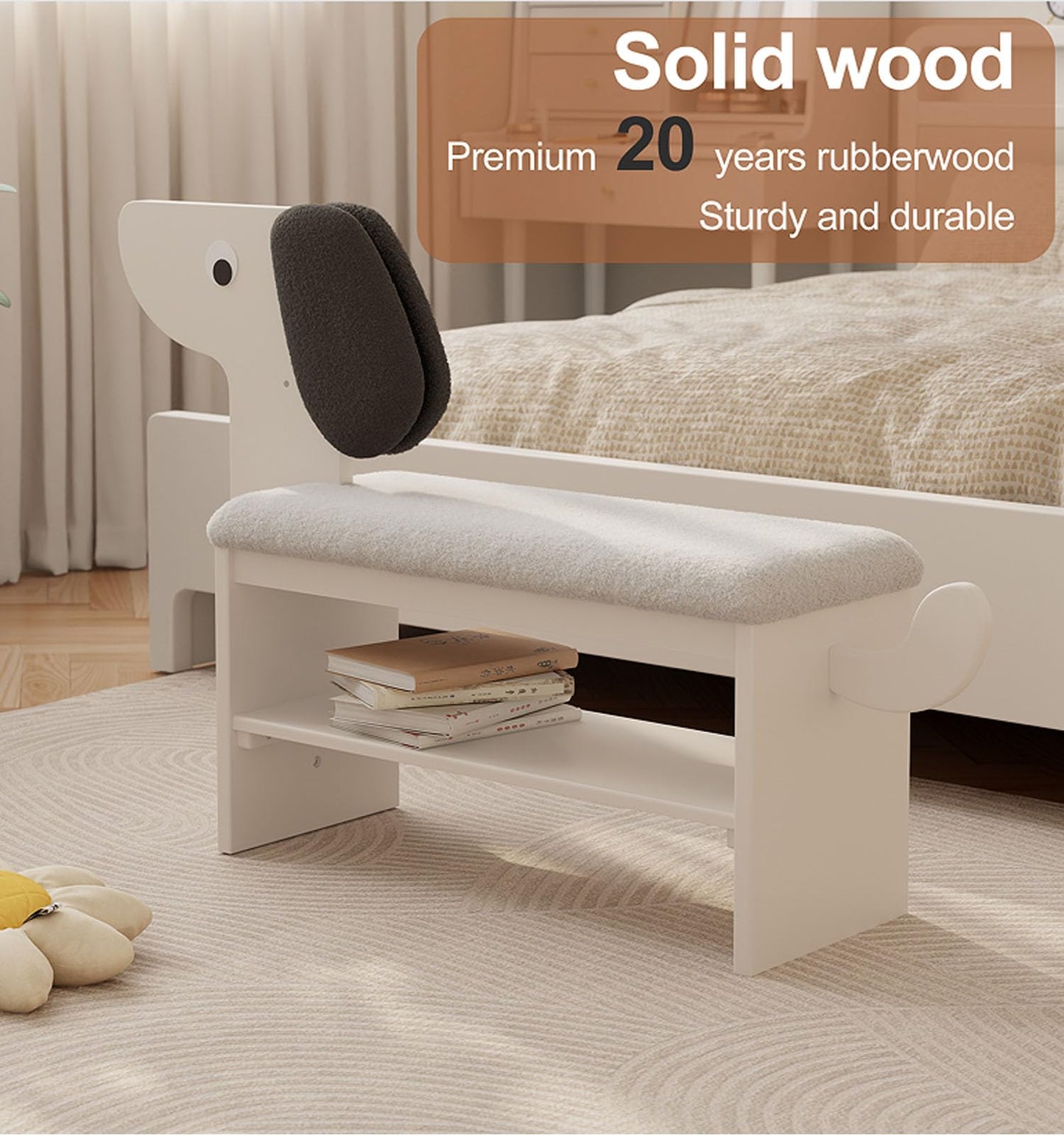 TIMBERKNOWS Storage Bench Wooden Shoe Bench with Cushion,2-Tier Soild Wood Shoe Rack Bench entryway with Organizer,for Hallway Living Room Children's Room,31.6" W x 12" D x 16.5" H,Holds up to 400lbs