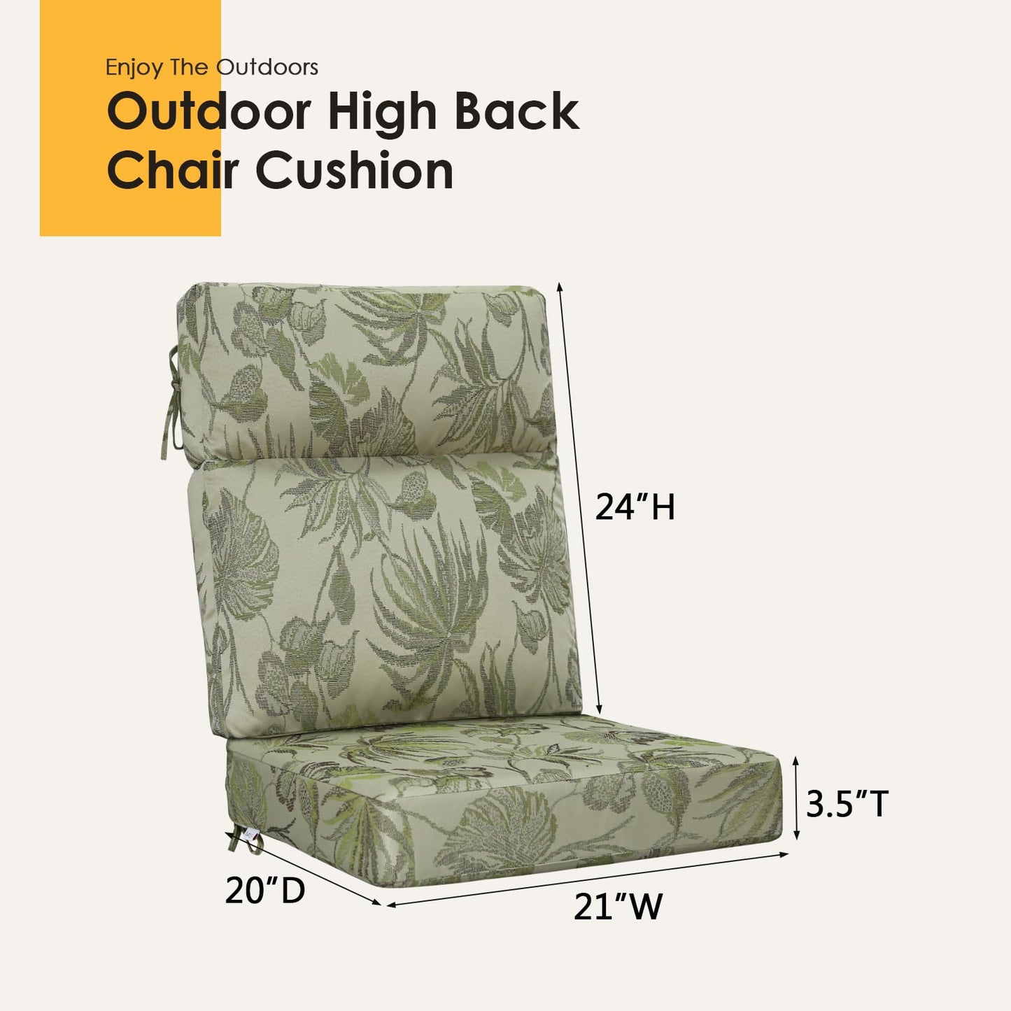 Supdurplus Outdoor High Back Chair Cushion, 2 Pack 44x21 inches Patio Chair Cushions Water Repellent Rocking Cushions Indoor Furniture Seat Pad, Dark Green Vine