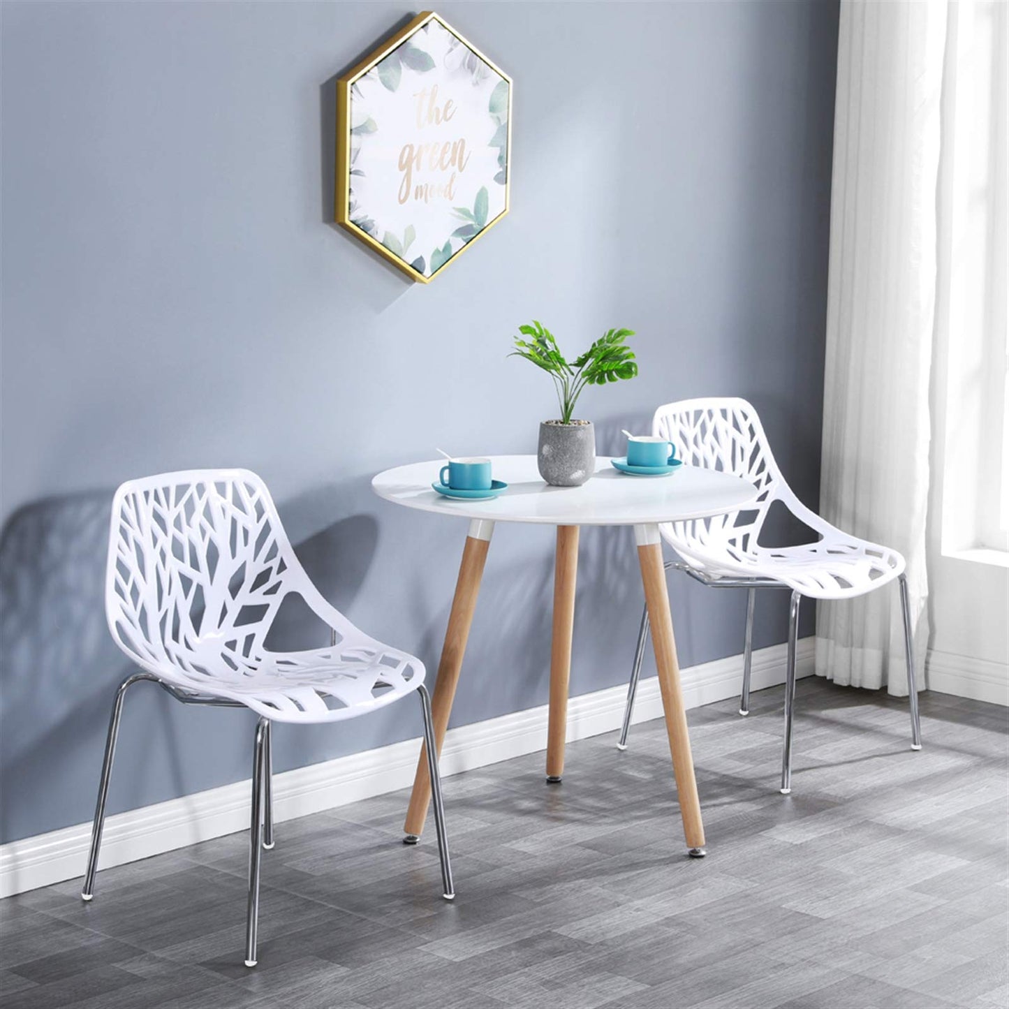 Karl home Mid Century Modern Dining Chairs Set of 4, Stackable Plastic Chair, Bird's Nest Trunk Pattern Suitable for Kitchen, Dining, Bedroom, Living Room,350lbs Capacity(White)