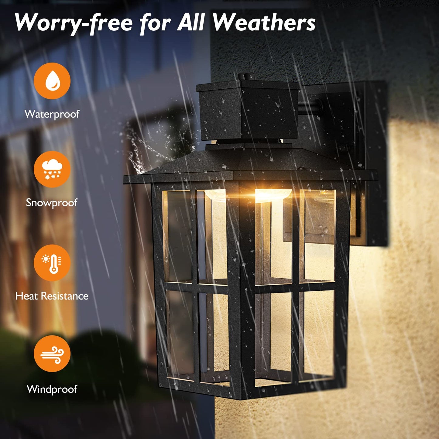 Brightever LED Outdoor Wall Lights, 10W 3000K/4000K/6500K Selectable, 800LM High Brightness Black Exterior Light Fixture with Clear Glass Shade, Waterproof Outdoor Wall Lanterns for Patio, 1 Pack