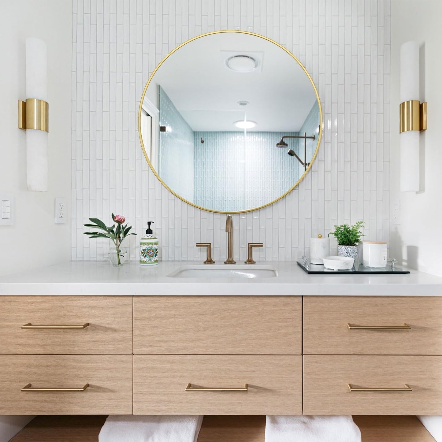 Eruner Large Round Mirror - 45 Inch Circle Wall Mirror, Gold Metal Frame, Decorative Modern Vanity Mirror for Bathroom, Living Room, Entryway
