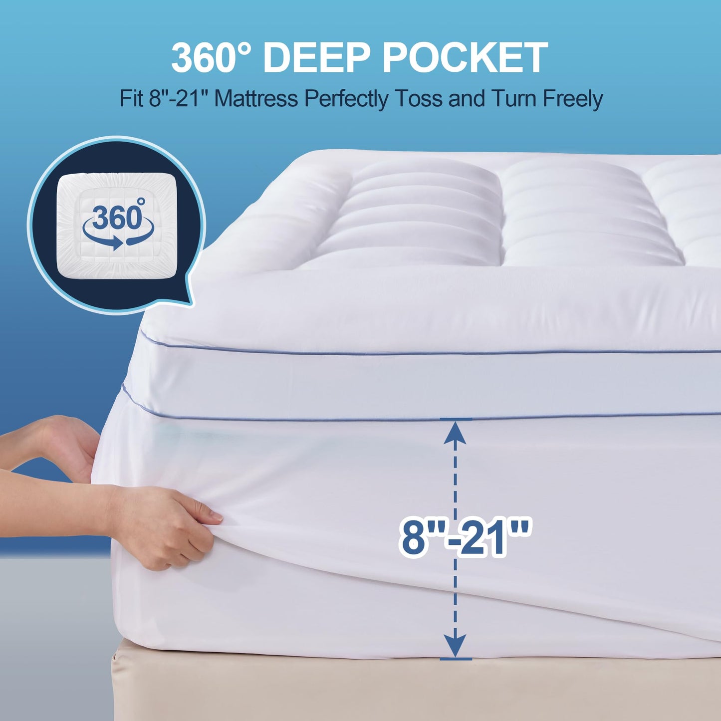 Eiayeebil Memory Foam Queen Mattress Topper, 4 Inch Dual Layer Mattress Pad with Pillow Top Mattress Topper Queen Size Bed Cover, Support for Back Pain (White)