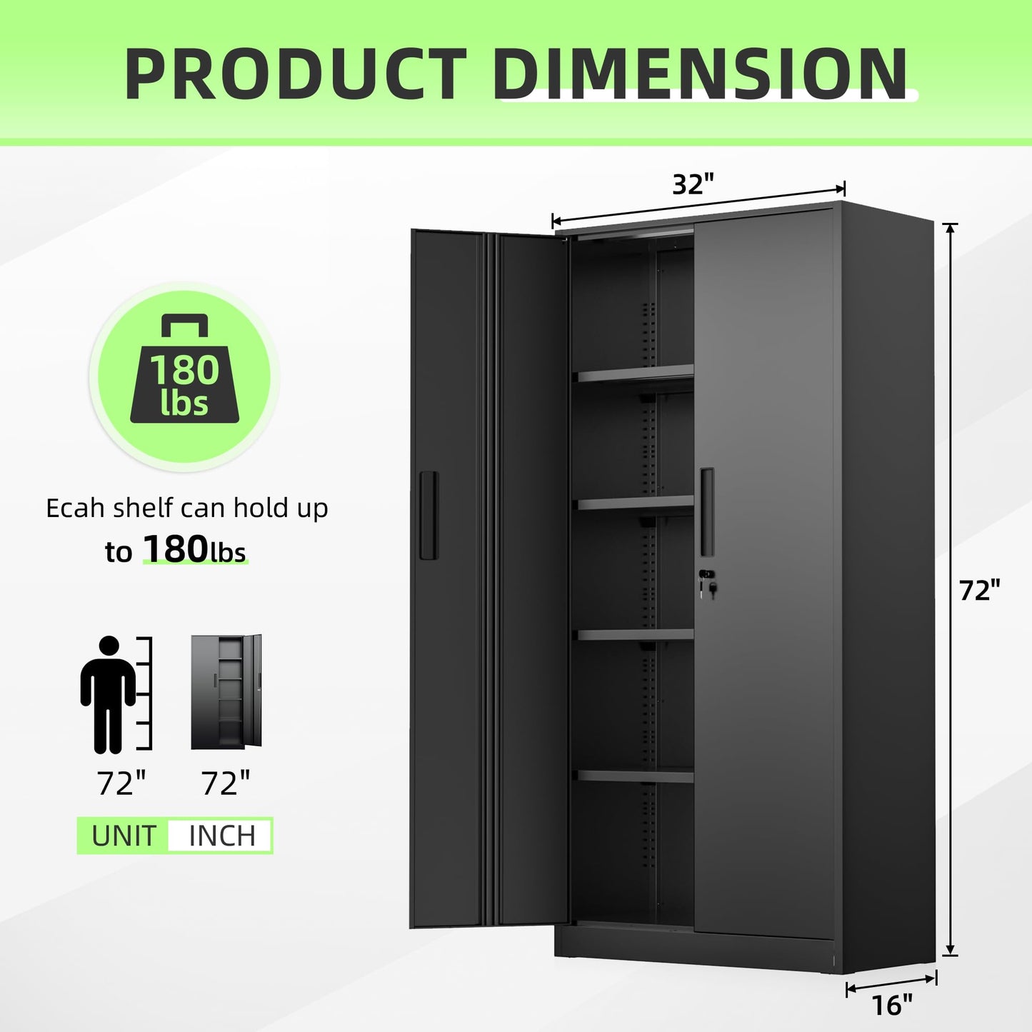 Crownland 72" Metal Storage Cabinet, Lockable Garage Storage Cabinets, High Office Cabinet with Adjustable Shelves for Garage, Home Office, Classroom, Pantry(Classic Black-Narrow Size)