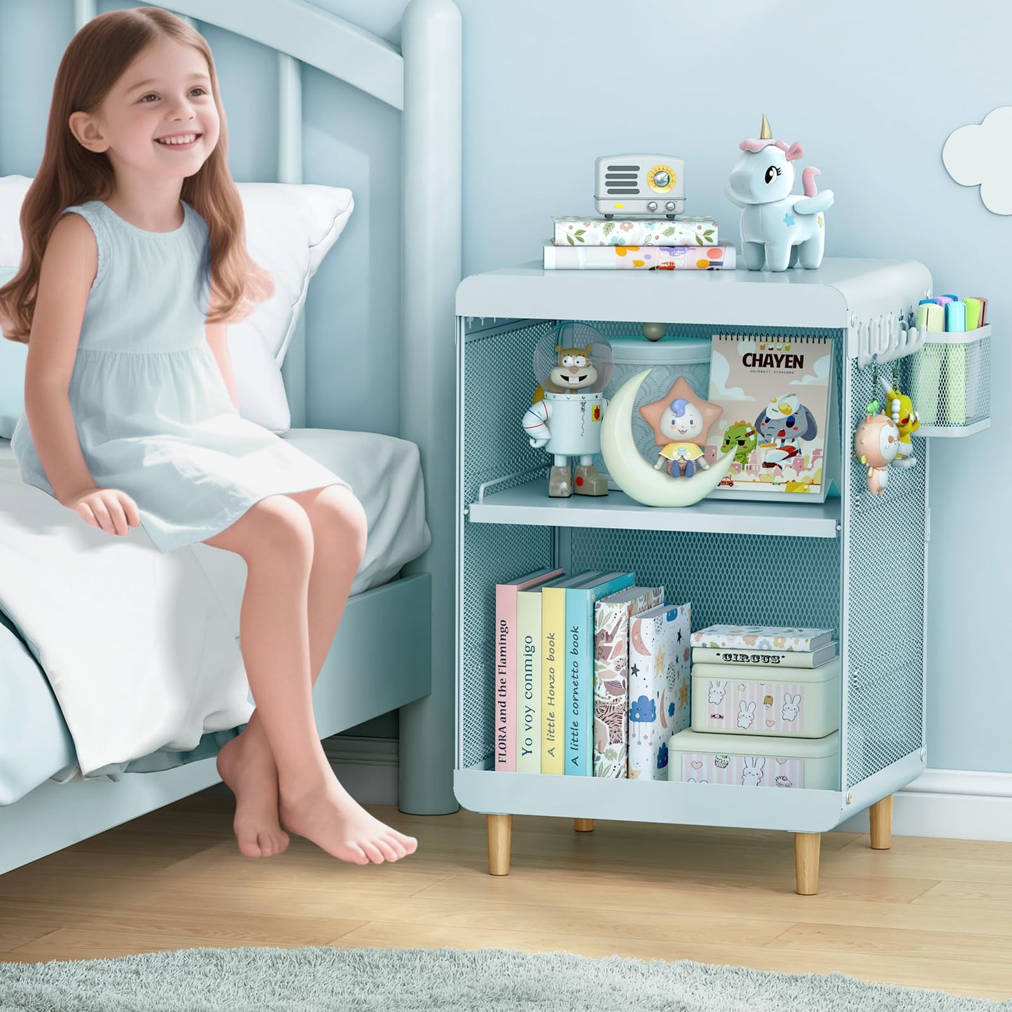 SYKIARIOL Kids Nightstand,Kids Bedside Table,Teen Girls Night Stand,Toddler Night Stand,End Table for Girls Room Storage,Mint Green Nightstand