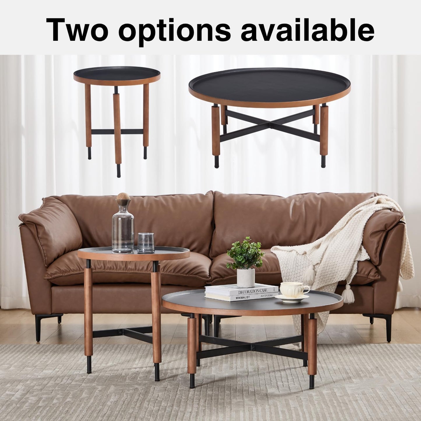 DUOMAY Modern Round Wood Coffee Table, 31.25'' Wide Center Table with X-Shaped Metal Base, Round Tubular Iron Legs Covered with Rubber Wood for Living Room, Lounge, Office, Apartment, Black