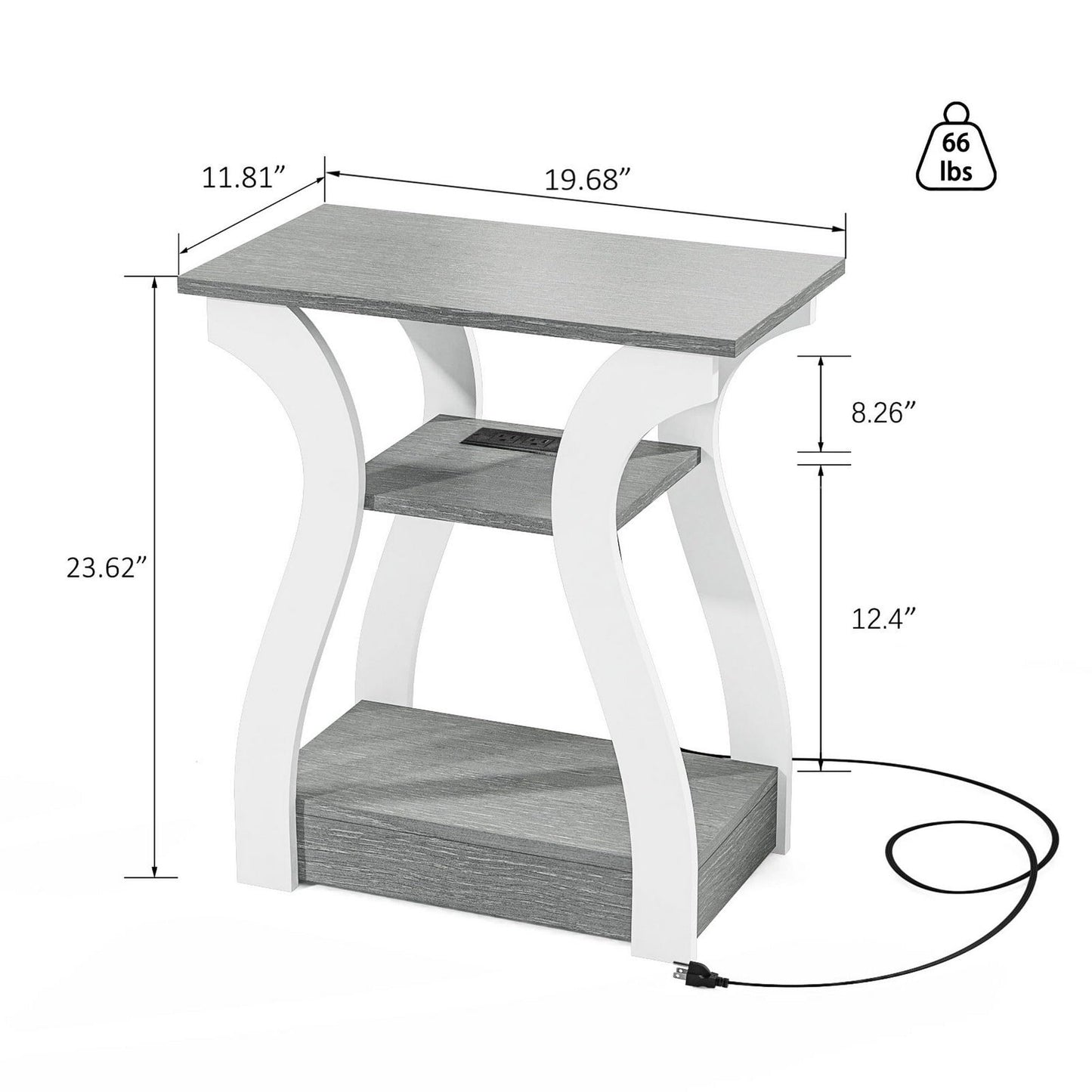 FROMJBEST End Table Set of 2, Side Table with Charging Station, USB Ports and Outlets, 3 Tier Nightstand, Sofa Table for Small Spaces, Beside Table with Storage Shelf for Living Room, Bedroom