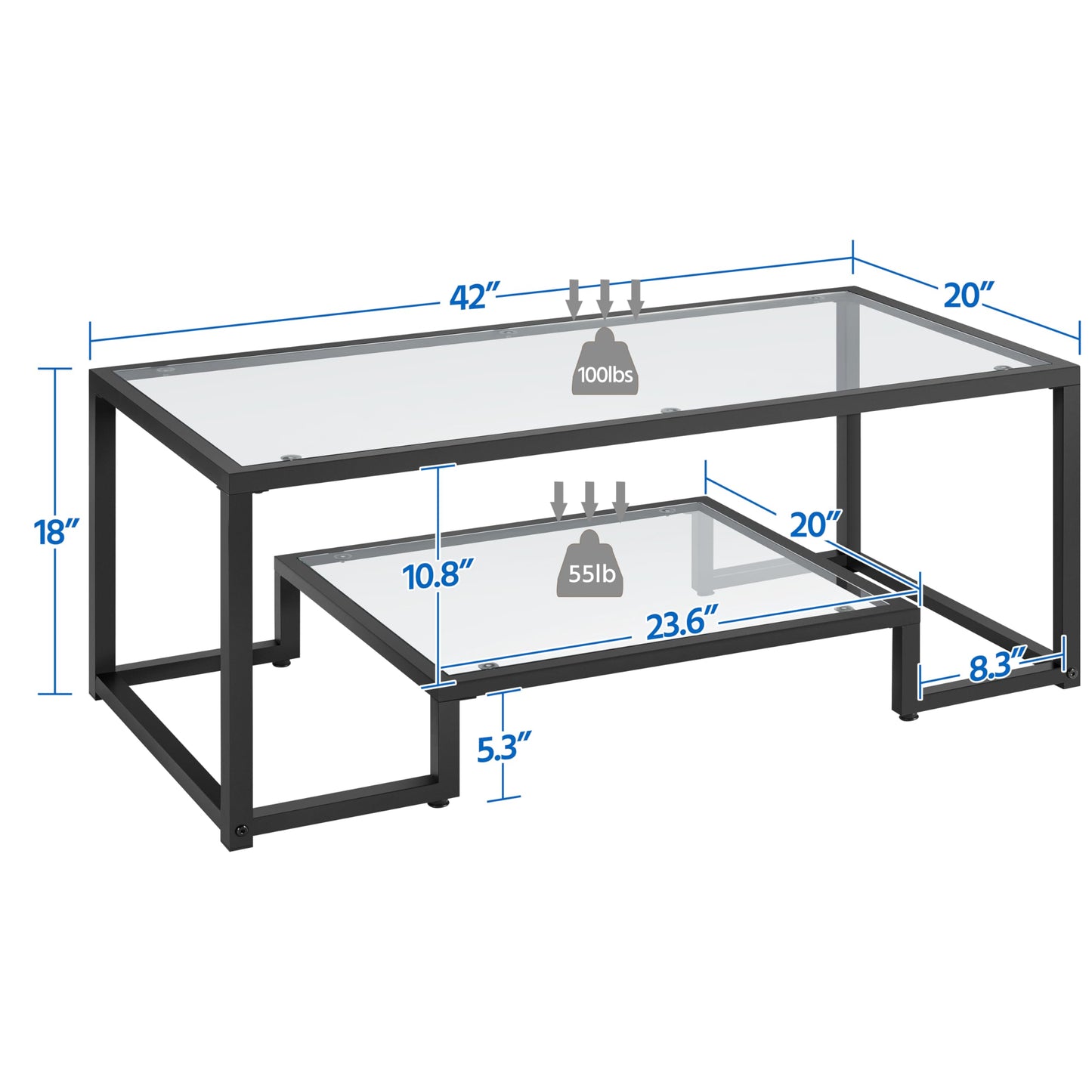 Yaheetech Coffee Table, Tempered Glass Coffee Table, Modern Simple Center Tables w/Geometric-Inspired Design & Metal-Frame & Easy Assembly & Open Storage Shelf for Living Room, Office, Black