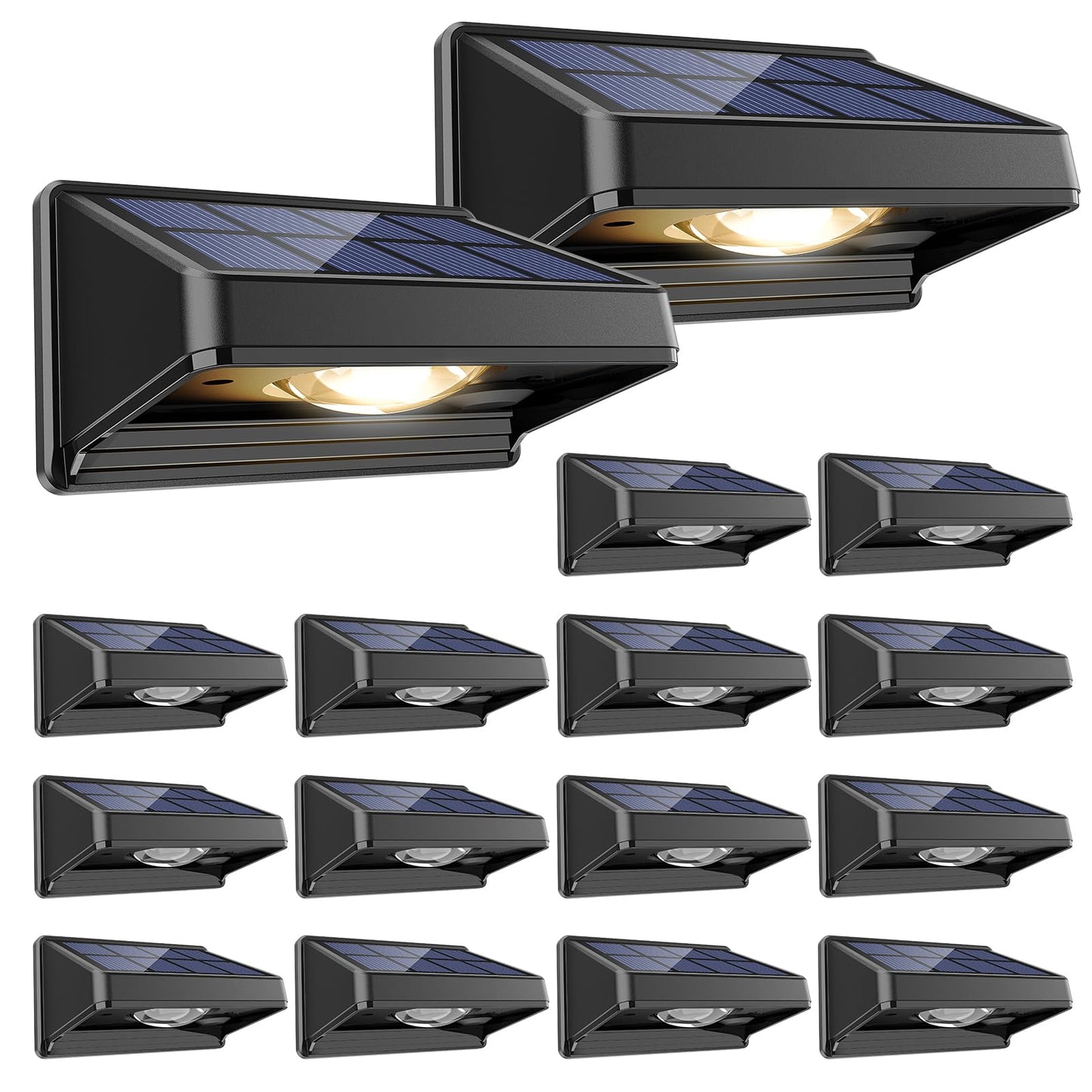 Solar Fence Lights Outdoor, 16 Pack Warm White Bright Led Fence Powered Lights Outdoor Waterproof Solar Powered Wall Lighting, Dusk to Dawn Small Solar Deck Light Decorate Backyard/Railing/Patio/Porch