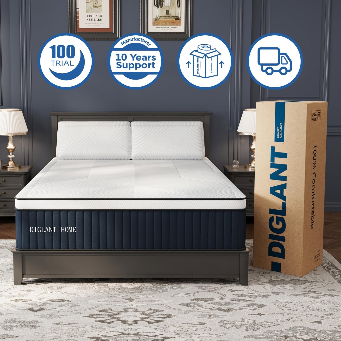 Queen Mattress, DIGLANT 14 Inch Euro Top MDI Memory Foam with Pocket Springs Hybrid Mattress, Medium Plush Feel Queen Size Mattresses for Supportive & Pressure Relief, CertiPUR-US, 60"*80"