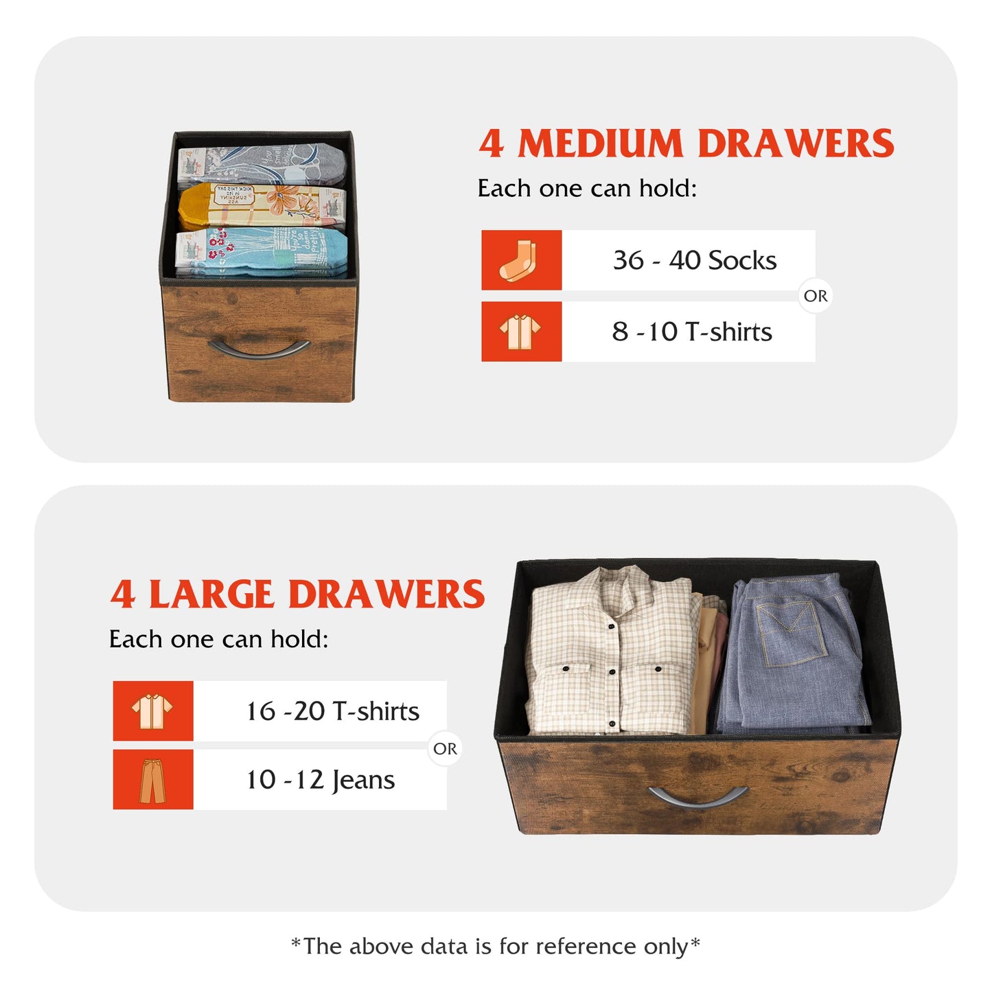 WLIVE Dresser for Bedroom with 8 Drawers, Wide Fabric Dresser for Storage and Organization, Bedroom Dressers, Chest of Drawers for Living Room, Closet, Entryway, Rustic Brown Wood Grain Print