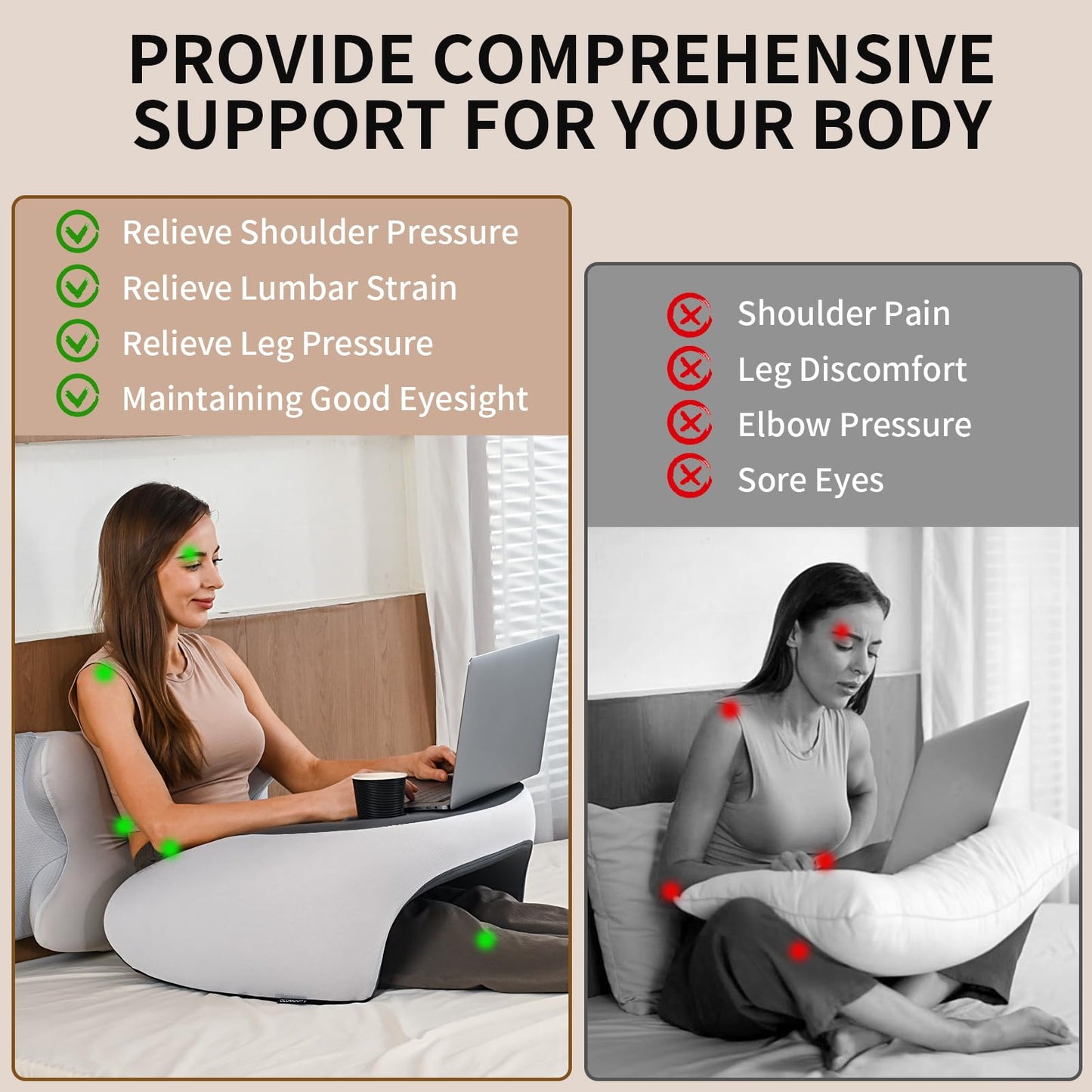 Olumoon Reading Pillow, Lap Desk Pillow for Adult, Memory Foam Gaming Pillow for Arm Support, Arm Rest for Working, Crocheting, Playing Game or Siting in Bed, Floor, Sofa (Grey)