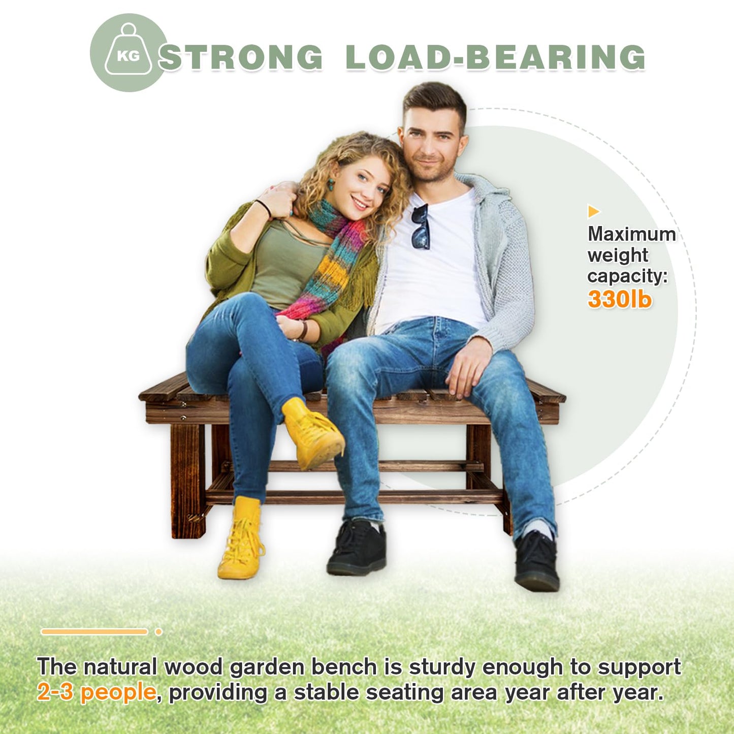 LSPYYDS Outdoor Garden Bench, 2-Person Wood Patio Bench Weatherproof Outdoor Backless Bench, Anti-Corrosion and Anti-Rust Garden Benches for Garden Lawn Porch Park Backyard (Carbonized,35.5''/90cm)