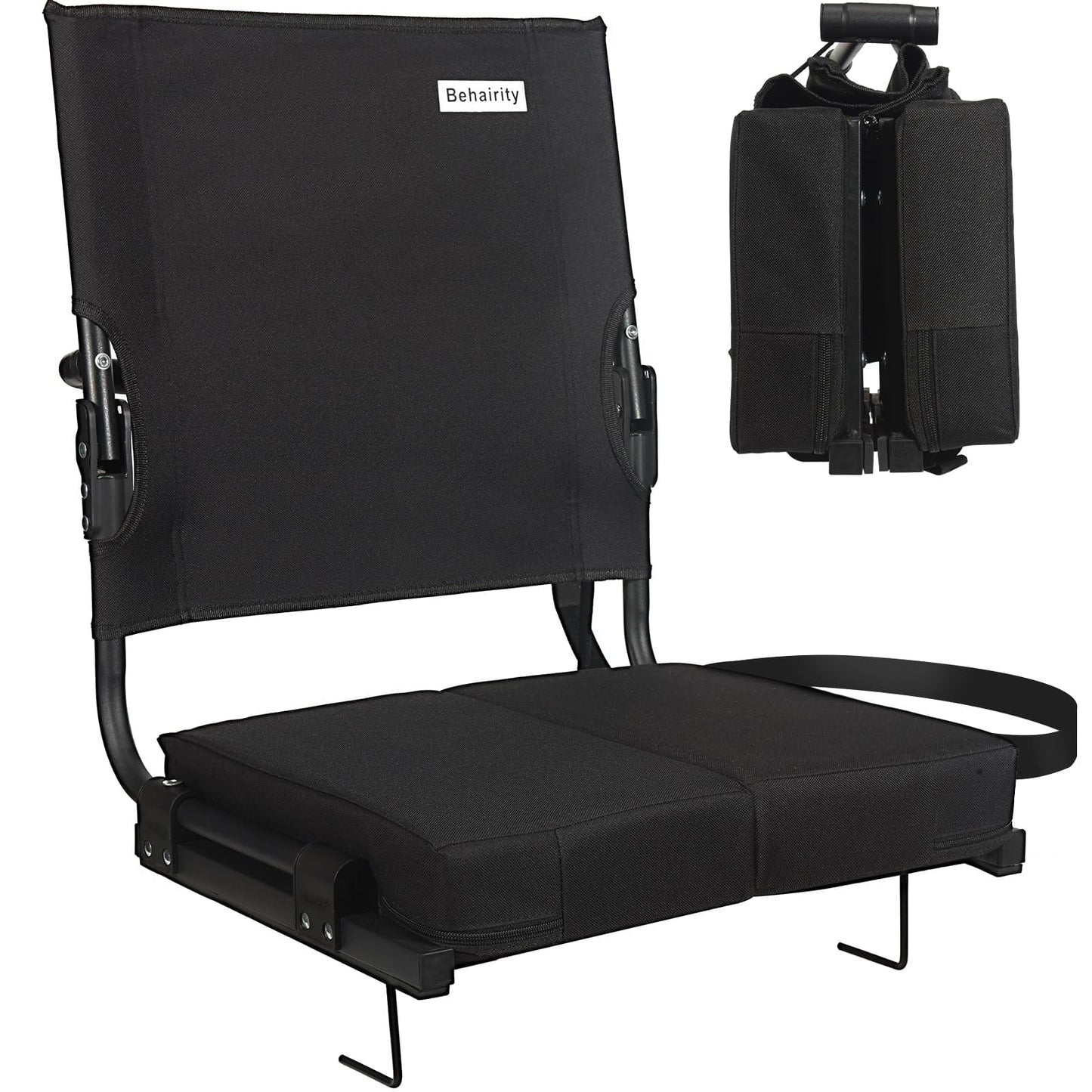 Stadium Seats for Bleachers with Back Support Wide, Portable Bleacher Chairs with Highest Back and Thick Cushion, Folding Padded Stadium Chair for Adults at Sports Events and Concerts. (Black)