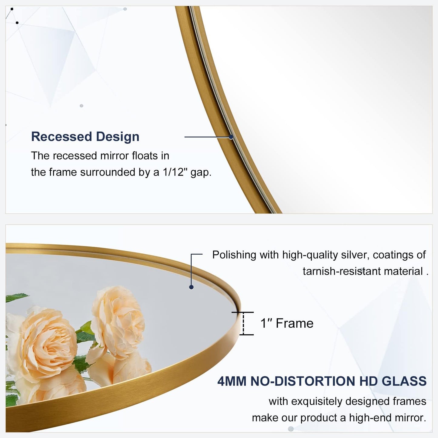 ANDY STAR Gold Round Mirror, 24’’ Brushed Gold Circle Bathroom Mirrors in Stainless Steel Metal Frame 1" Deep Set Design