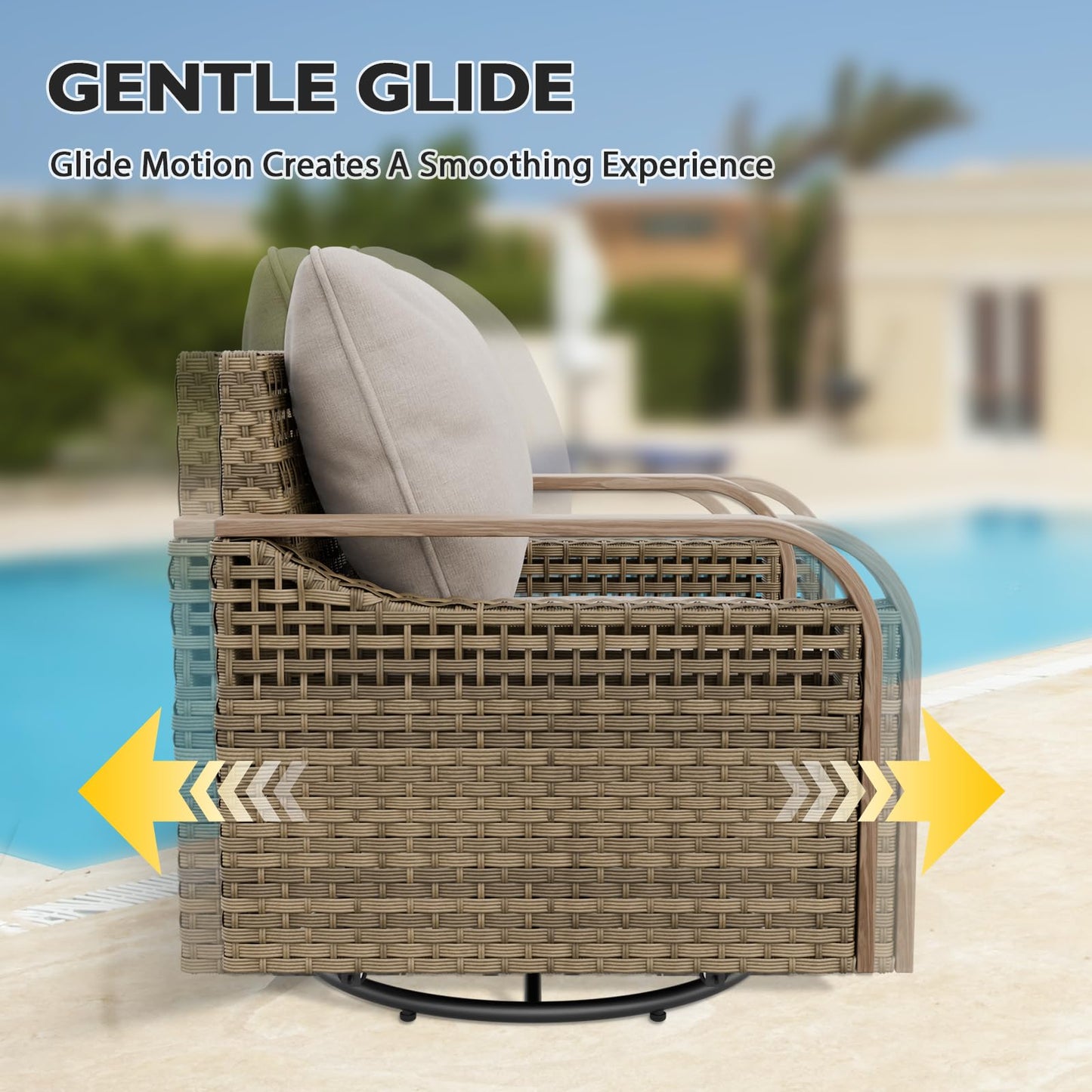 EAGLE PEAK Modern Wicker Outdoor Glider Rocking Chair, Swivel Rocker, Rattan Patio Furniture for Yard Deck Porch Garden, 1 Chair, Brown/Gray