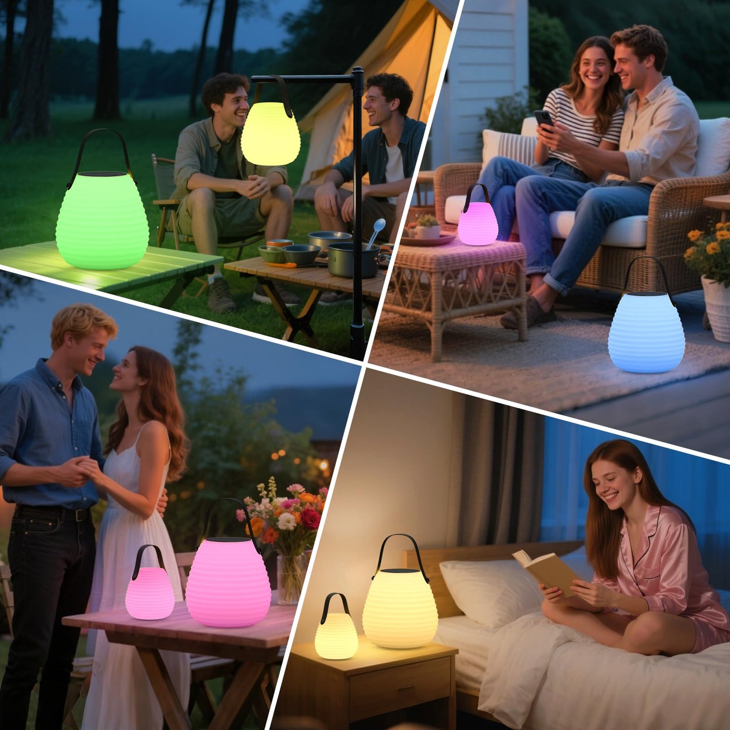 uuffoo 2 Pieces LED Rechargeable Solar Table Lamp Lantern LED Outdoor Cordless IP44 RGB and Warm White Dimmable for Patio Camping Restaurant Terrace