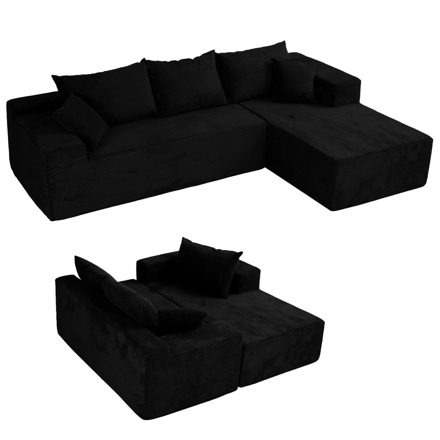 Black Cloud Couch Sectional Sofa in Box with L-Shape Chaise,Modern Modular Couches Upholstered with Deep Seat for Living Room,No Assembly Required