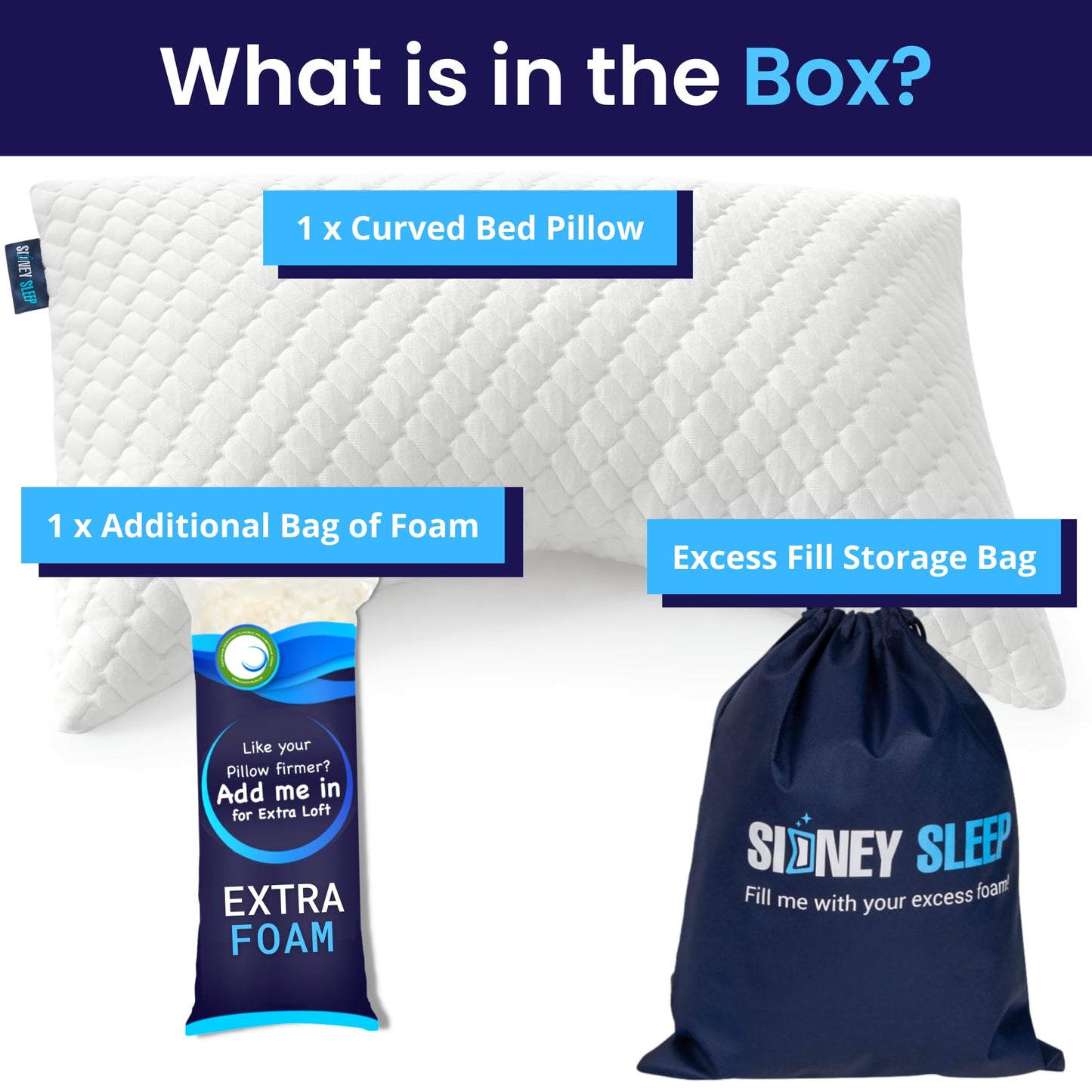 Sidney Sleep Pillow for Side and Back Sleepers - Comfort for Neck and Shoulder Pain - Adjustable Contour Fill - Queen Size - Extra Fill Included (White)