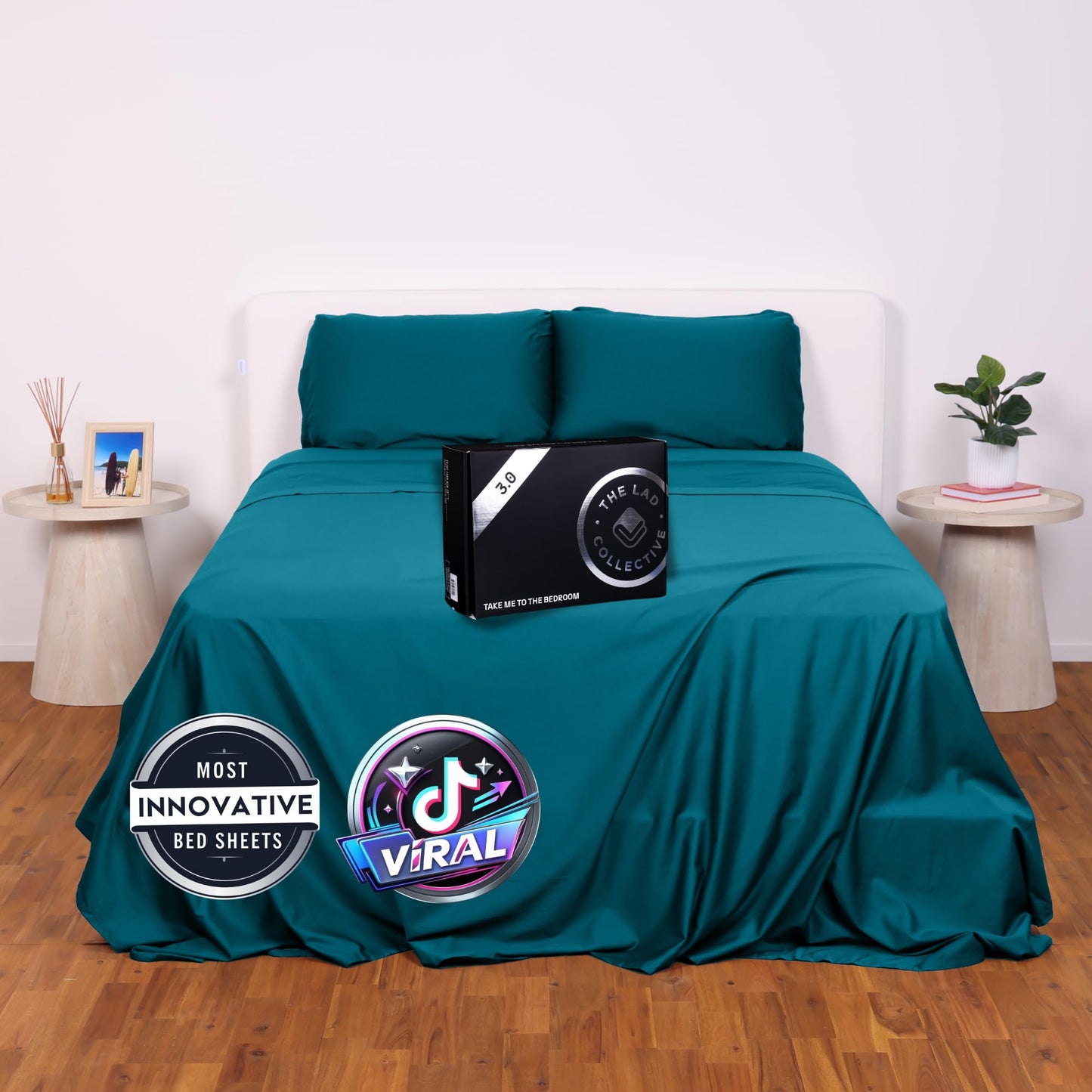 The LAD Collective 3.0 - 4-Piece Cotton Bedding Set with Fitted Sheet, Top Sheet & 2 Pillowcases - Luxury Bed Sheets for Full Size Beds - Premium Bedroom Essentials - Maui/King