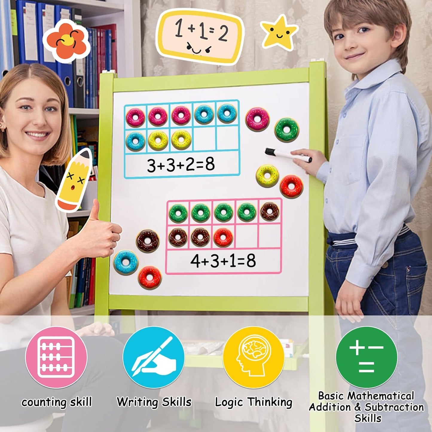 LOOIKOOS Magnetic Ten-Frame Set,Math Manipulative Games for Kids Number Counting Games,Montessori Educational Toy for Kindergarten Preschool 3 4 5 Year Old