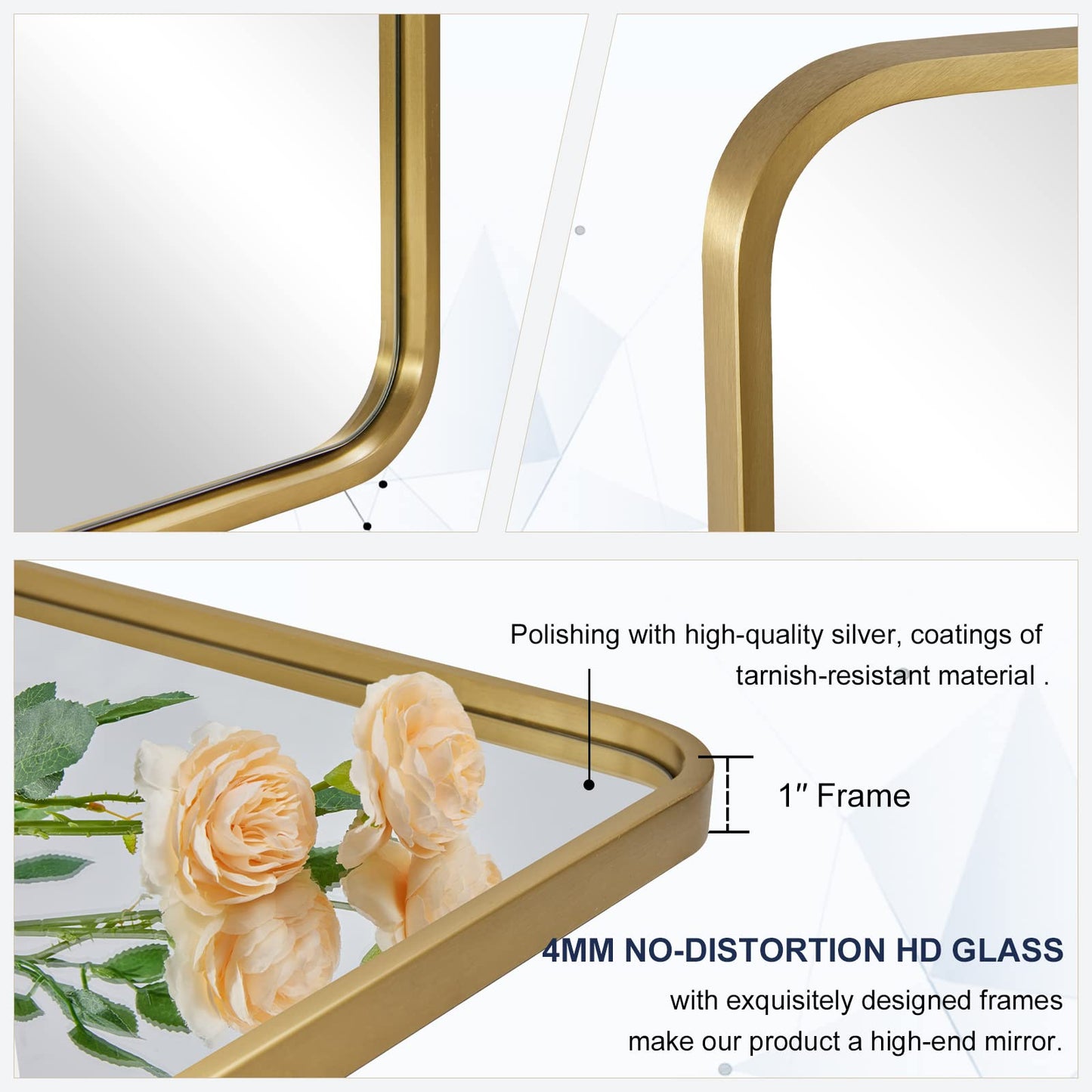 ANDY STAR Brass Mirror Bathroom, 22x30’’ Rounded Rectangle Mirror, Brushed Gold Bathroom Vanity Mirror Non-Rusting SUS304 Metal Tube Frame 1’’ Deep Wall-Mounted Mirrors Vertical/Horizontal