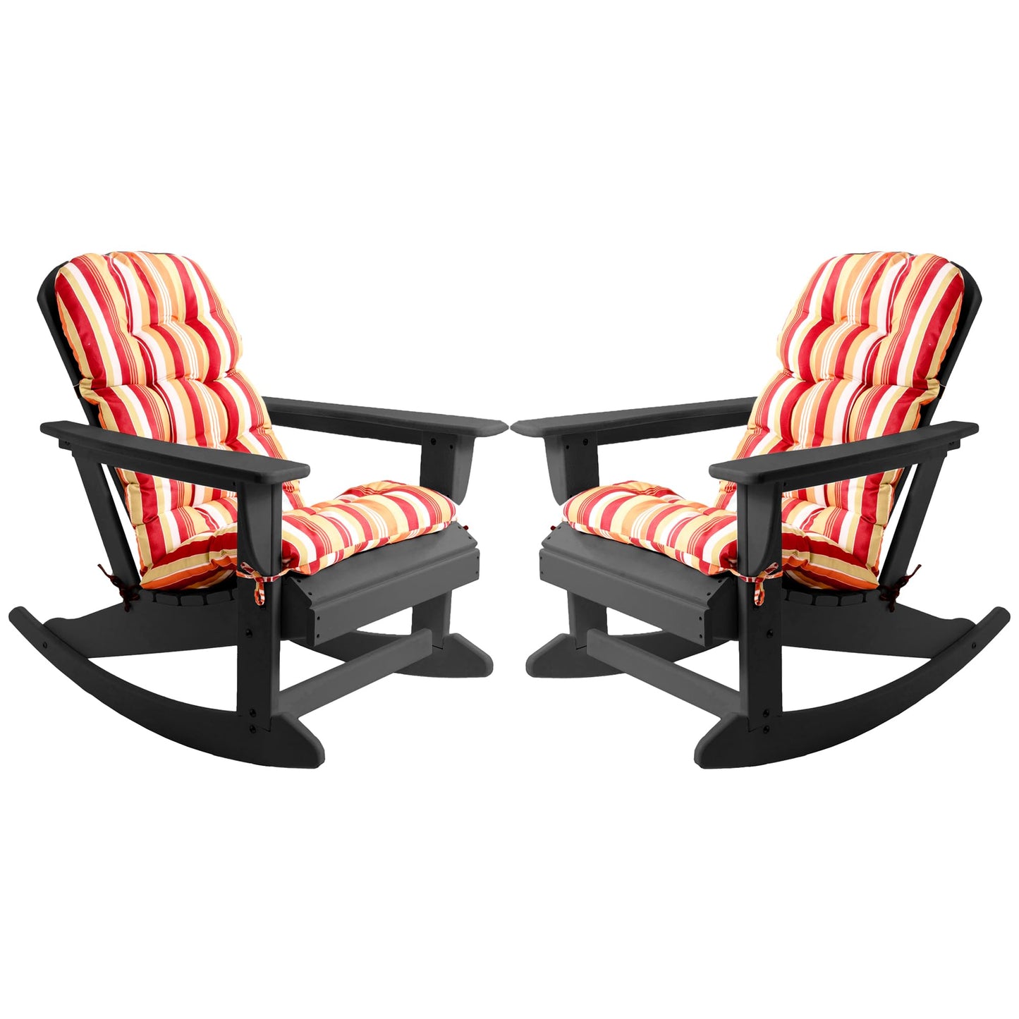 Sundale Outdoor Adirondack Rocking Chair with Cushion Set of 2, Patio Plastic All Weather HDPE Rocker for Proch, Water Resistant for Outside, Garden, Pool, Yard, Black