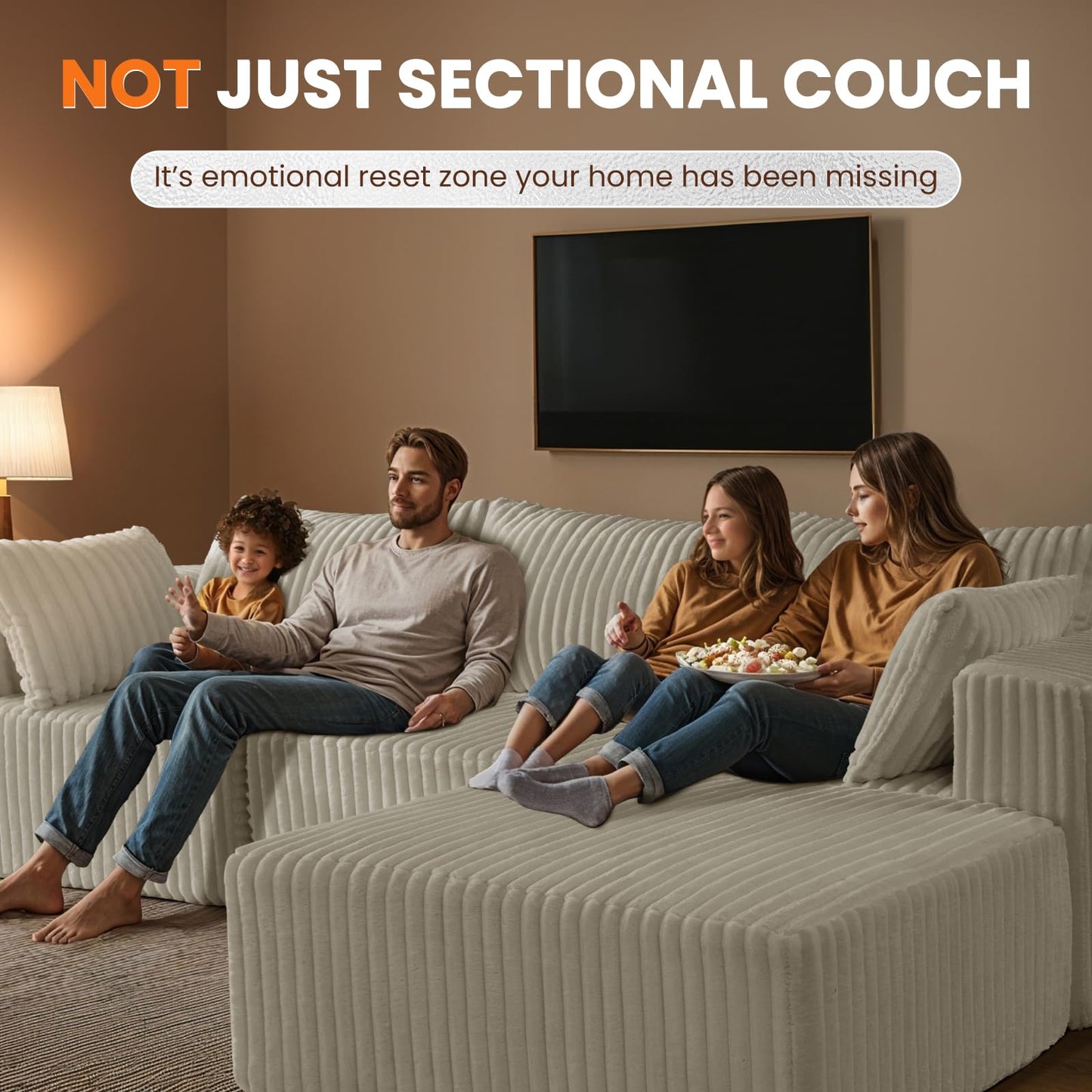 Neioml Modular Sectional Sofa, Cloud Comfort Couch,Extra-Wide Deep Seats No Assembly, Minimalist Modern Sleeper Sofas for Living Room, Apartment, Soft Plush Corduroy Fabric (Beige, U-Shaped 3+2)