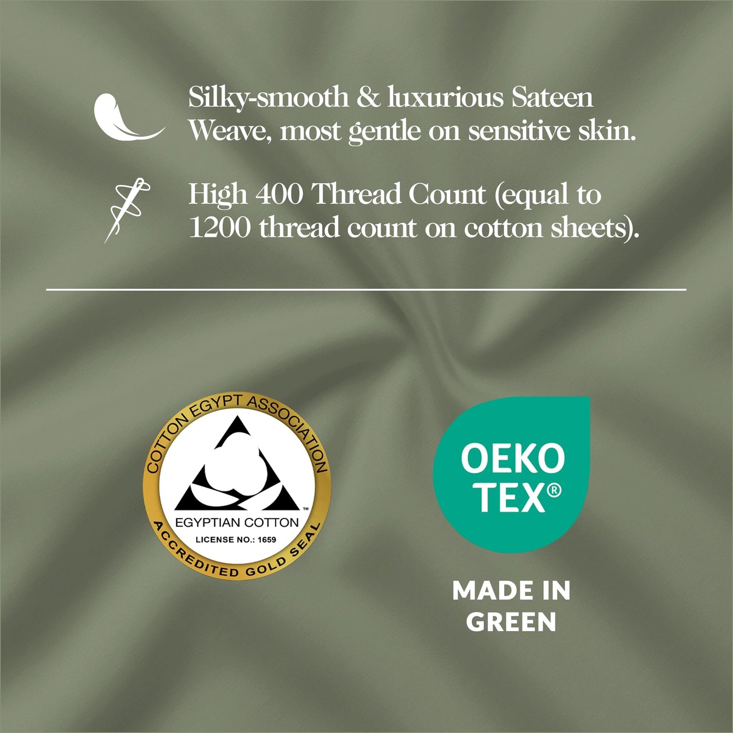 Certified Giza Egyptian Cotton Sheets, Full Size Bed Sheets - Genuine 400 Thread Count - Hotel Luxury, Skin Friendly, Breathable, Naturally Silky Sateen Sheets, Oeko-TEX Certified