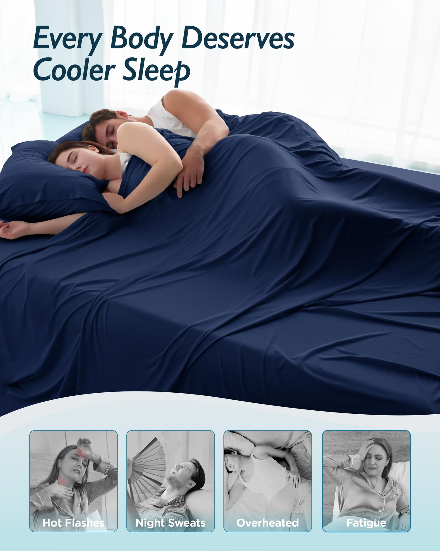 Breescape Cooling Sheet Set King Size - BlendTek™ Dry & Cool Technology for Hot Sleepers and Night Sweats, Q-Max>0.46 Tech, Deep Pocket Up to 18", 360° Elastic Band, Twilight Blue