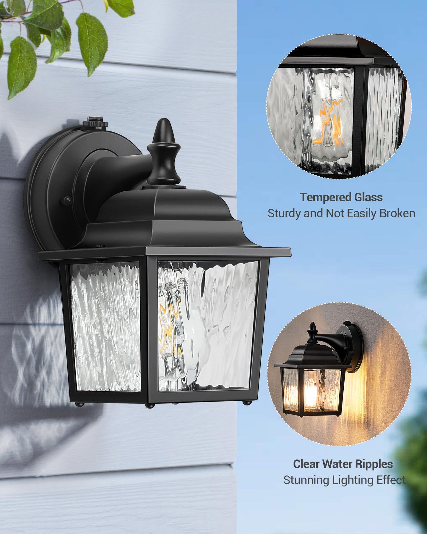 DEWENWILS 2 Pack Dusk to Dawn Outdoor Wall Light Fixture, Wall Lantern Porch Light with Glass Shade, Waterproof Outdoor Wall Sconce Lamp for Garage, Backyard (Classic)