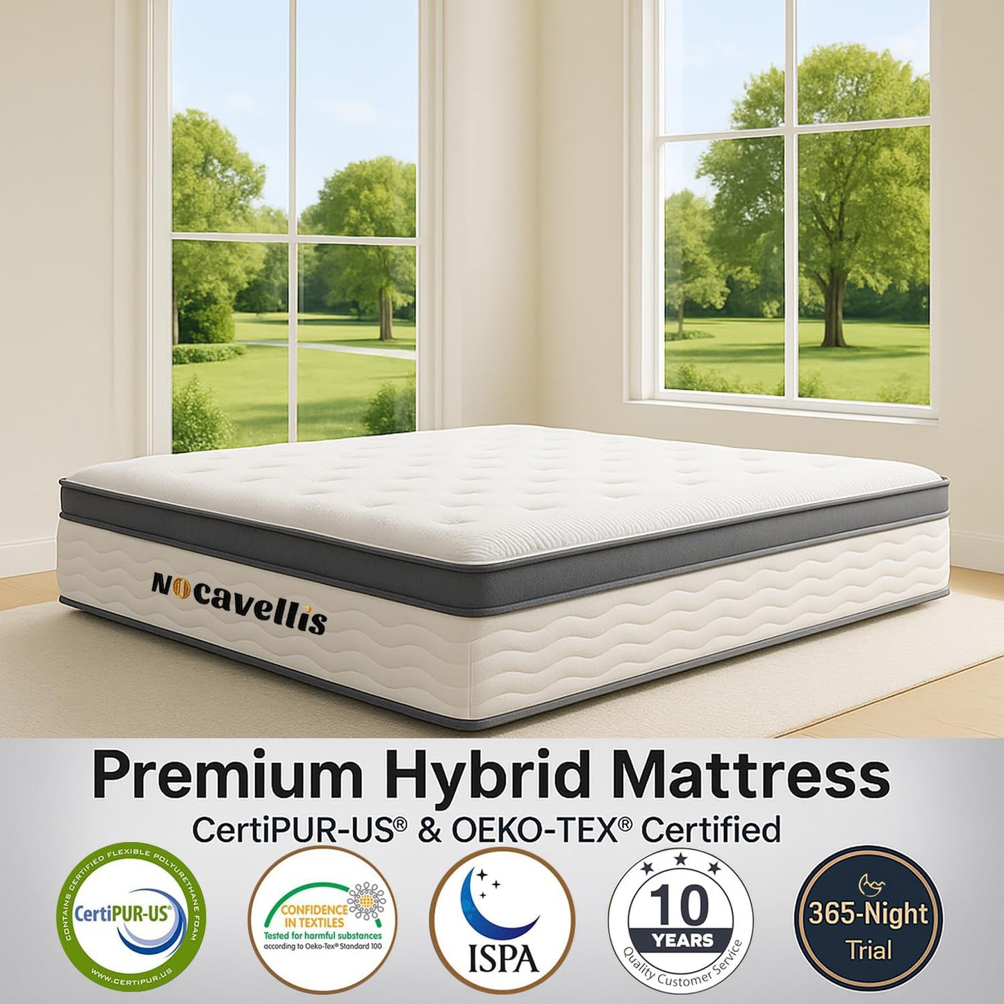 Nocavellis Full Size Mattress 10 Inch Hybrid Mattresses Full with Gel Memory Foam and Pocket Spring for Cool Sleep and Pressure Relief, Breathable Comfort Soft Bed Mattress in a Box, Medium Firm Feel