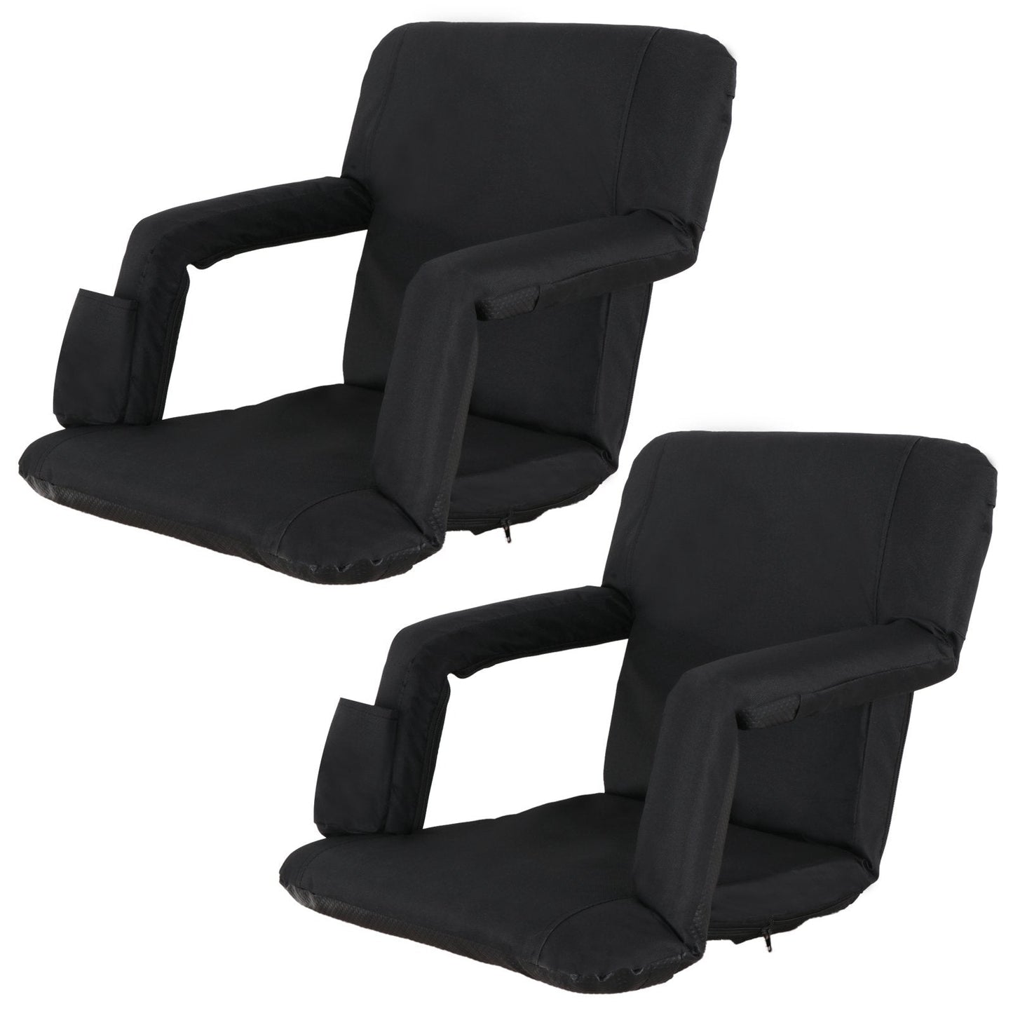 Smartxchoices 2 Pack Stadium Seat Chair Bleacher Seats 5-Reclining Positions Padded with Back Support Cushion Arms Pocket Portable Folding Seat with Shoulder Straps for Gaming with Arm Rest, PVC
