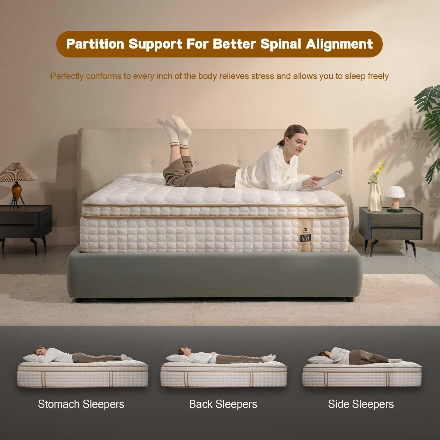 AN Adamant Noyau 12 Inch King Size Mattress in a Box, Memory Foam Hybrid Mattress for Motion Isolation, Pocket Spring and Soft Foam, Pressure Relief, Medium Firm Support
