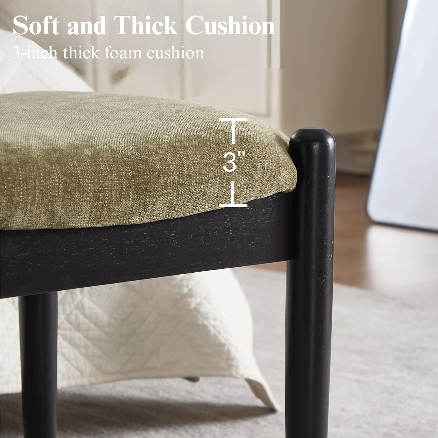DUOMAY 55'' Modern Ottoman Bench, Chenille Upholstered Entryway Bench Bedroom Bench with Wood Legs, End of Bed Bench for Bedroom, Living Room, Corners, Kitchen, Green