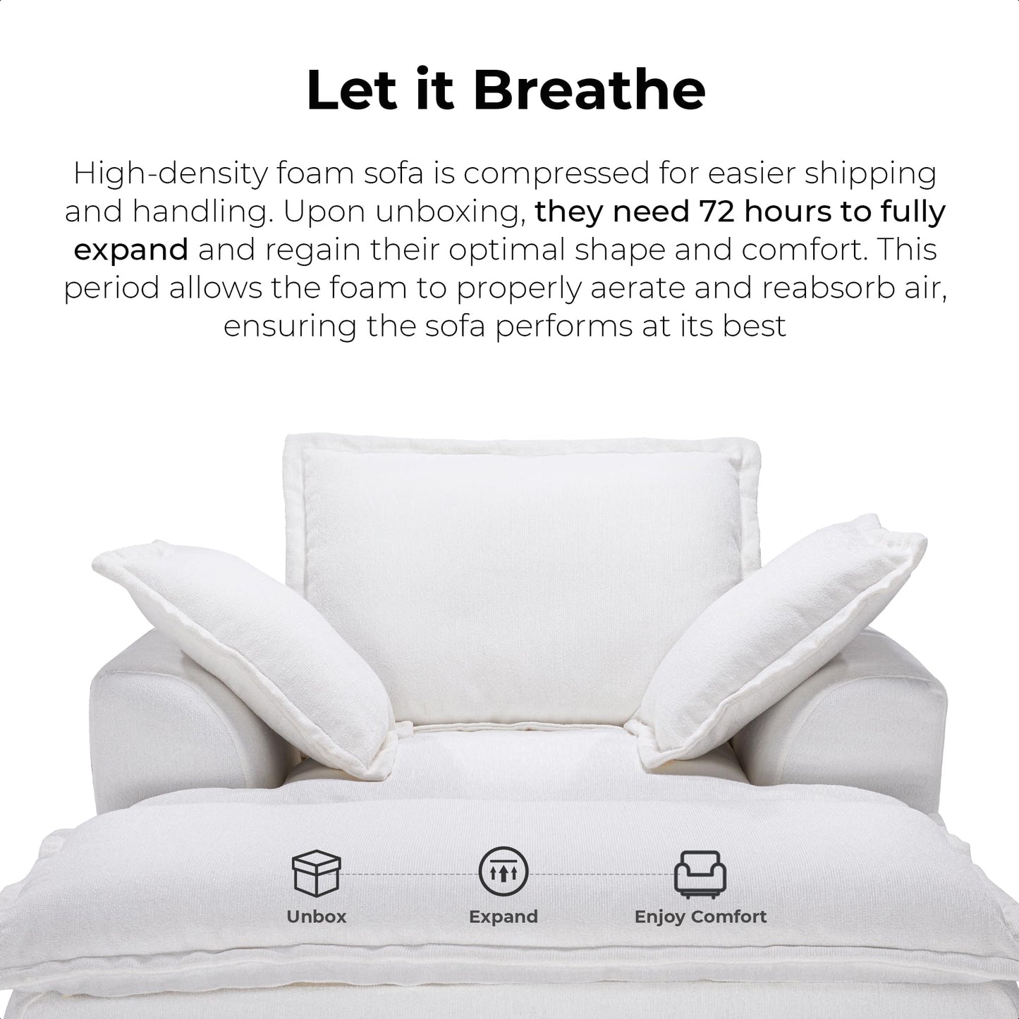 LIKIMIO 50" Oversized Chaise Lounge Sofa Bed, Recliner Chair with Ottoman for Living Room, Small Space, Cloud Comfort, Chenille Upholstered, White