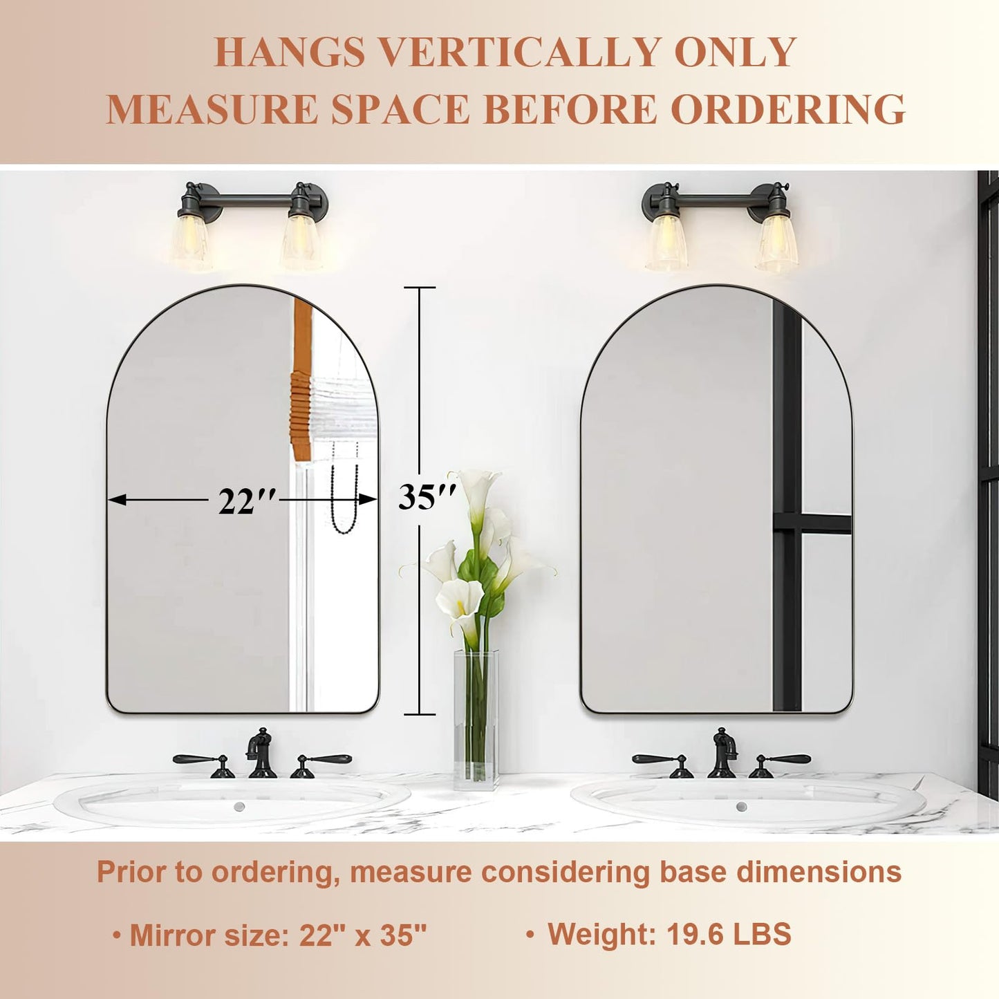 ANDY STAR Chrome Mirror, 22 x 35 Inch Arch Mirror in Stainless Steel Metal Frame, Chrome Arched Bathroom Mirror, Arch Top Rounded Corner 1 Inch Deep Set Design Wall Mount Hangs Vertical