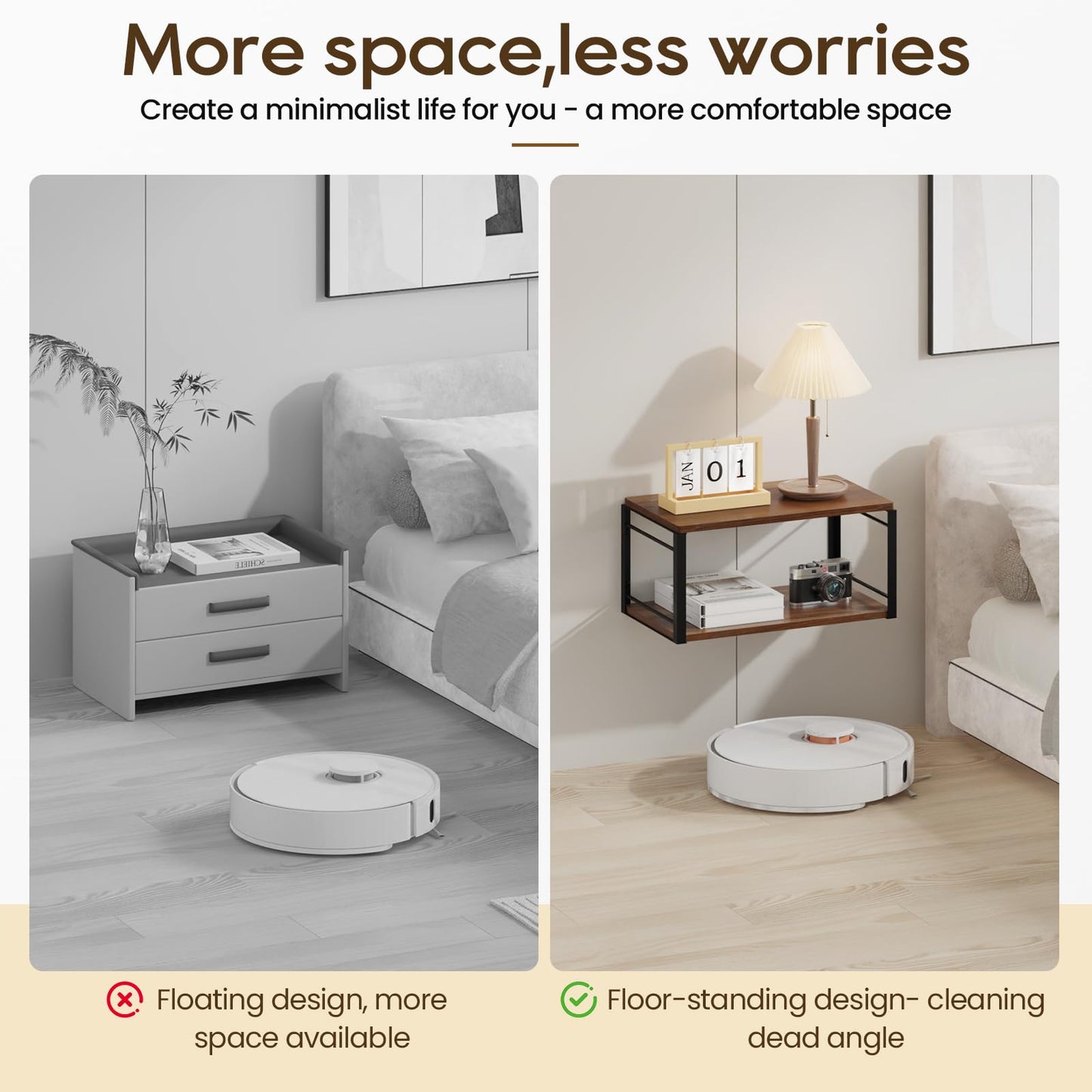 NANAGIFTREE Floating Nightstand Wall Shelf, Wood Bedside Shelf Wall Mounted Nightstand Set of 2, Floating Bedside Table for Bedroom, Living Room, Bathroom, Kitchen, Office (Vintage Brown)