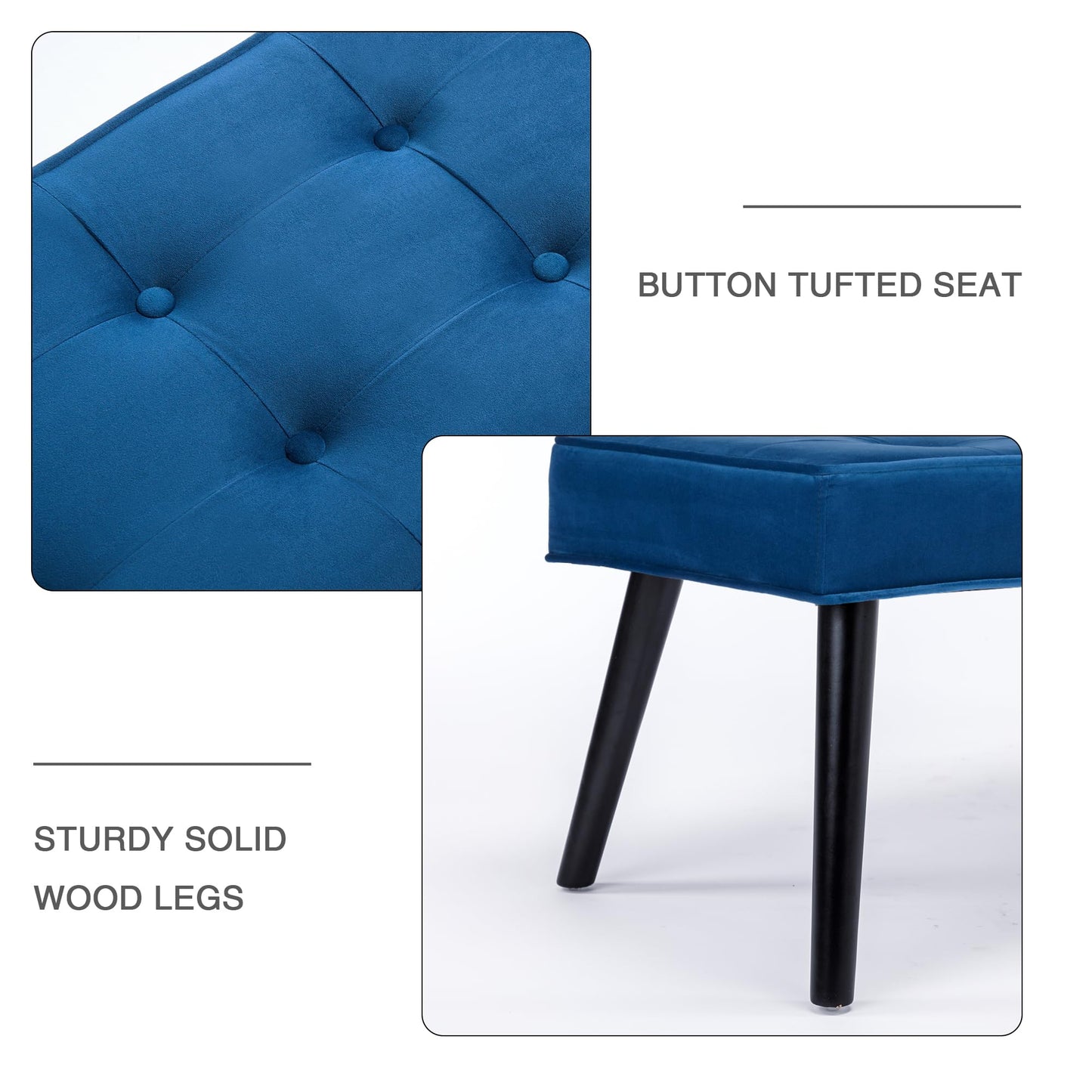 LOULENS 40'' Velvet Tufted Ottoman Bench, Modern Upholstered End of Bed Bench, Comfortable Entryway Bench with Wood Legs, Accent Footrest for Living Room, Dark Blue