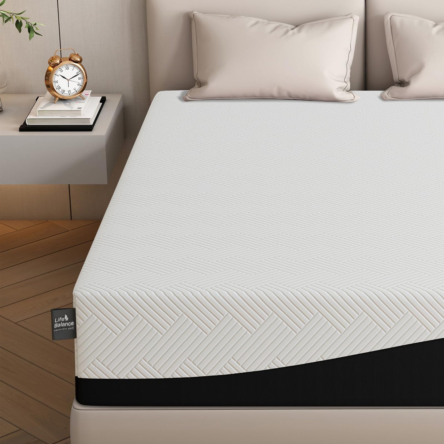Life Balance Queen Size Mattress 10 Inch, Cooling Gel Memory Foam Mattress for Back Pain, Motion Isolation, Pressure Relief, Fiberglass Free, CertiPUR-US Certified, Medium Firm Mattress in a Box