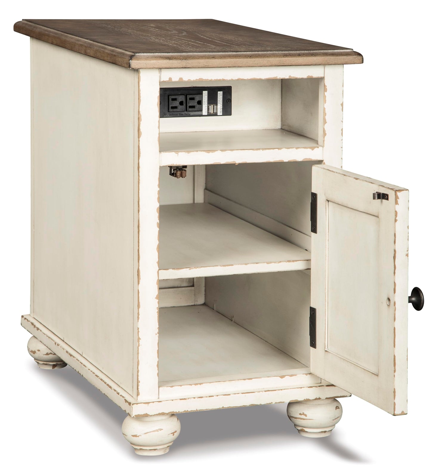 Signature Design by Ashley Realyn French Country Chair Side End Table with Outlets & USB Ports, Cream