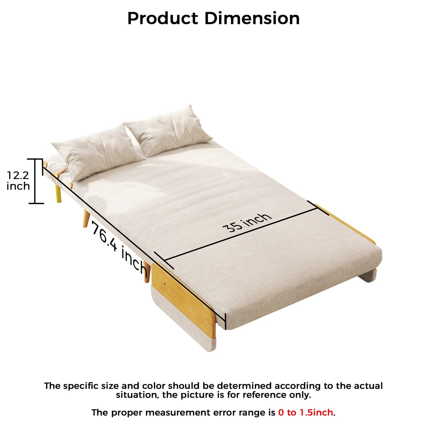 JASIWAY 3-in-1 Convertible Chair Bed Sleeper for Adults, Linen Convertable Sleeper Chair with Wooden Arms & Pillows, Foldable Single Futon Sofa Bed for Small Spaces, Modern, 76.4" D x 36.6" W