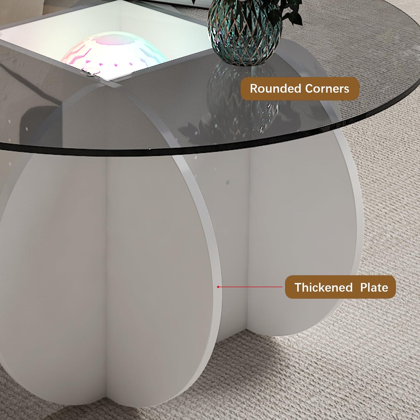 HedoAjim Round LED Coffee Table with Glass Top,Center Table with Storage for Living Room,Small Spaces, Office, and Lounge,32" White and Grey Glass Coffee Table with Smart Music Lamp