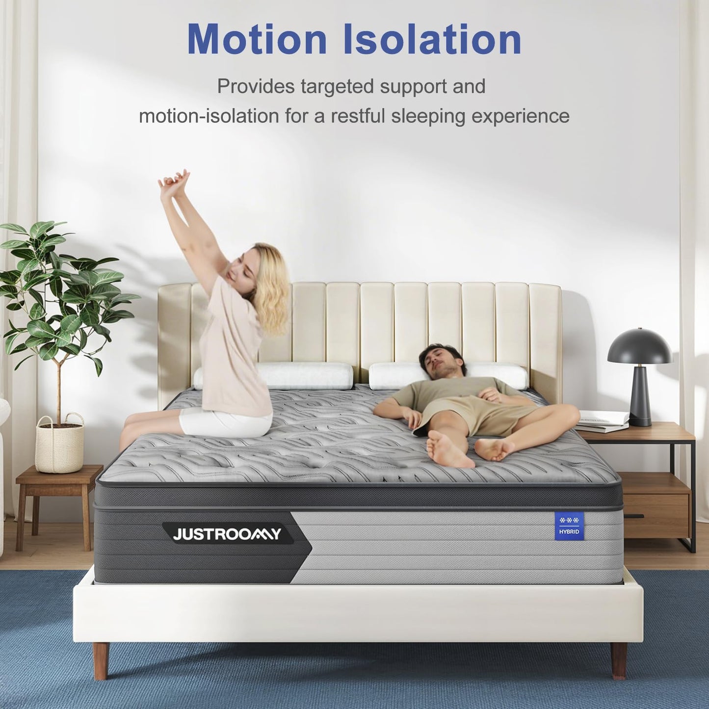 JUSTROOMY Queen Mattress Firm 12 Inch Hybrid Mattress with Gel Memory Foam, Cooling Ice Silk Top, Mattress in a Box, Back Pain Relief, Individual Pocket Spring-Extra Edge Support, 60*80", US Assembly